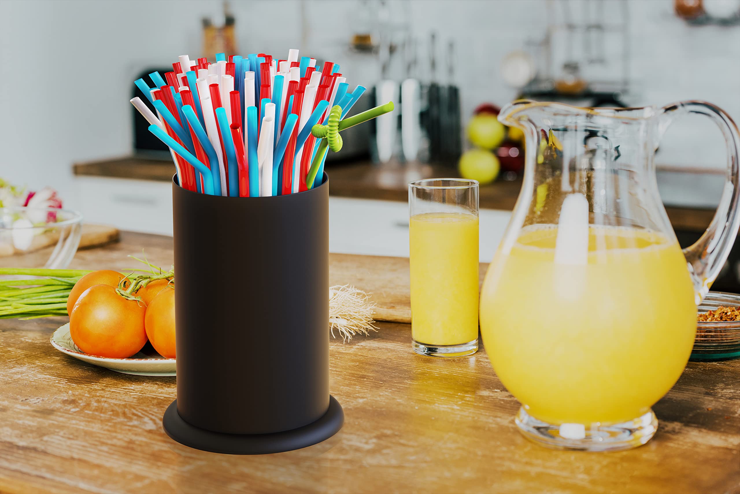 Mylifeunit Straw Holder Dispenser, Stainless Steel Kitchen Utensil Organizer 6.7 '' X 4.9 '', Black