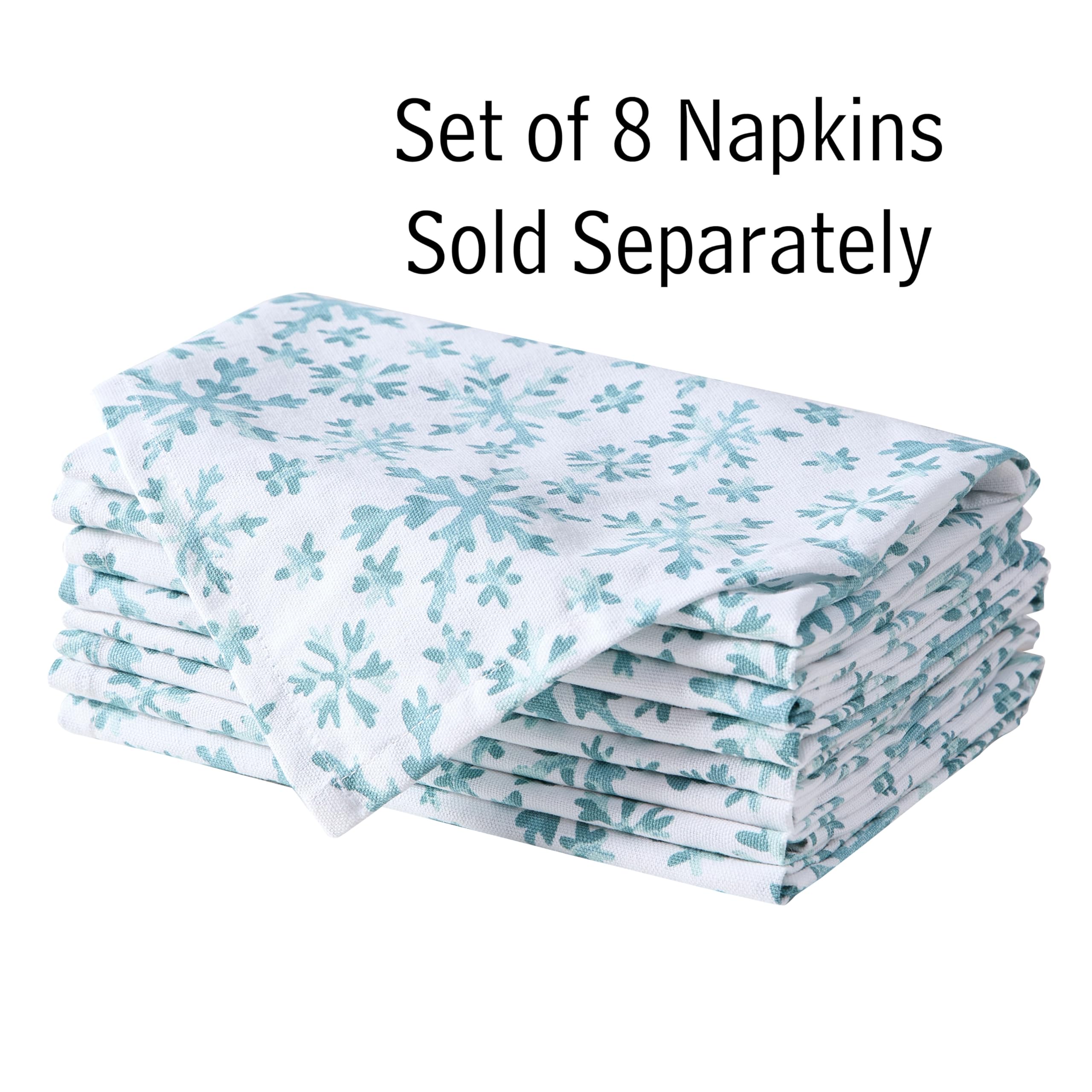 Lintex Frozen Blue Snowflakes Cotton Christmas Fabric Tablecloth  Blue and White Winter Holiday Snowflake Cotton Xmas Easy Care Cotton Tablecloth  52'' x 52'' Square