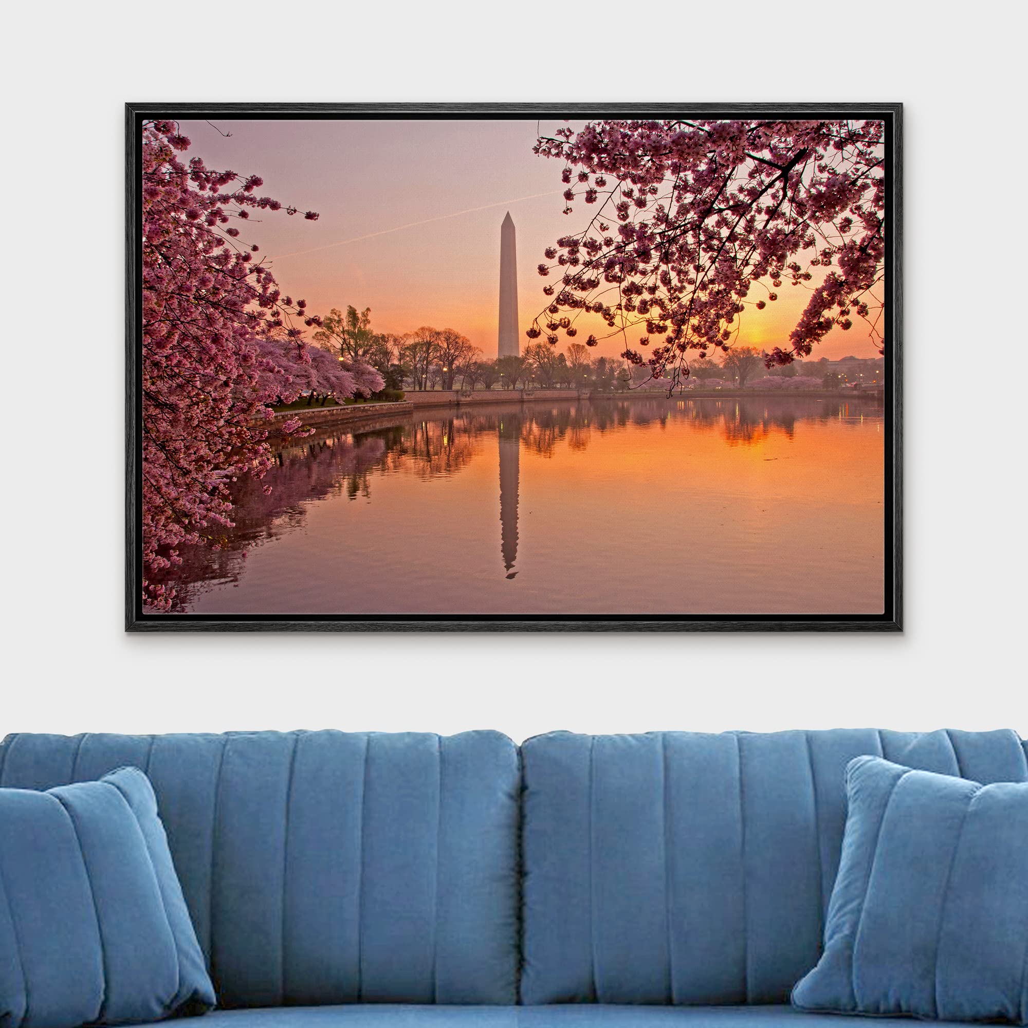 Framed Canvas Prints Wall Art - Cherry Blossom Festival at The National Mall Washington  DC  Modern Wall Decor/Home Art Stretched Gallery Wraps Giclee Print Ready to Hang - 16''x24'' Black