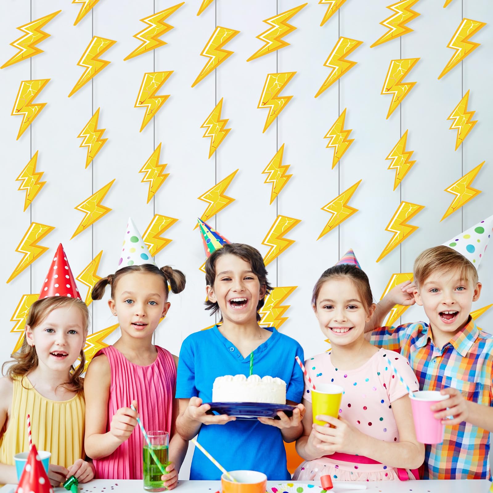 Humyoun 8 Pcs Lightning Hanging Decoration Lightning Bolt Hanging Banner Gold Lightning Flash Decor Weather Themed Decor for Yel