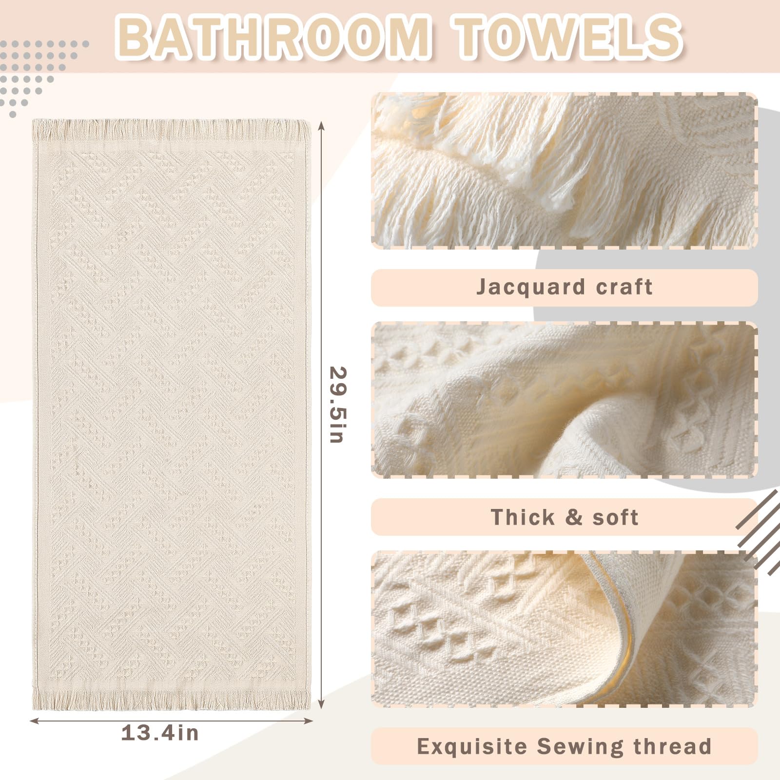 HunnmingRe 4 Pack Boho Bathroom Hand Towel 14 x 30 Inch 100% Turkish Cotton Decorative Boho Kitchen Hand Towel Farmhouse Bathroo