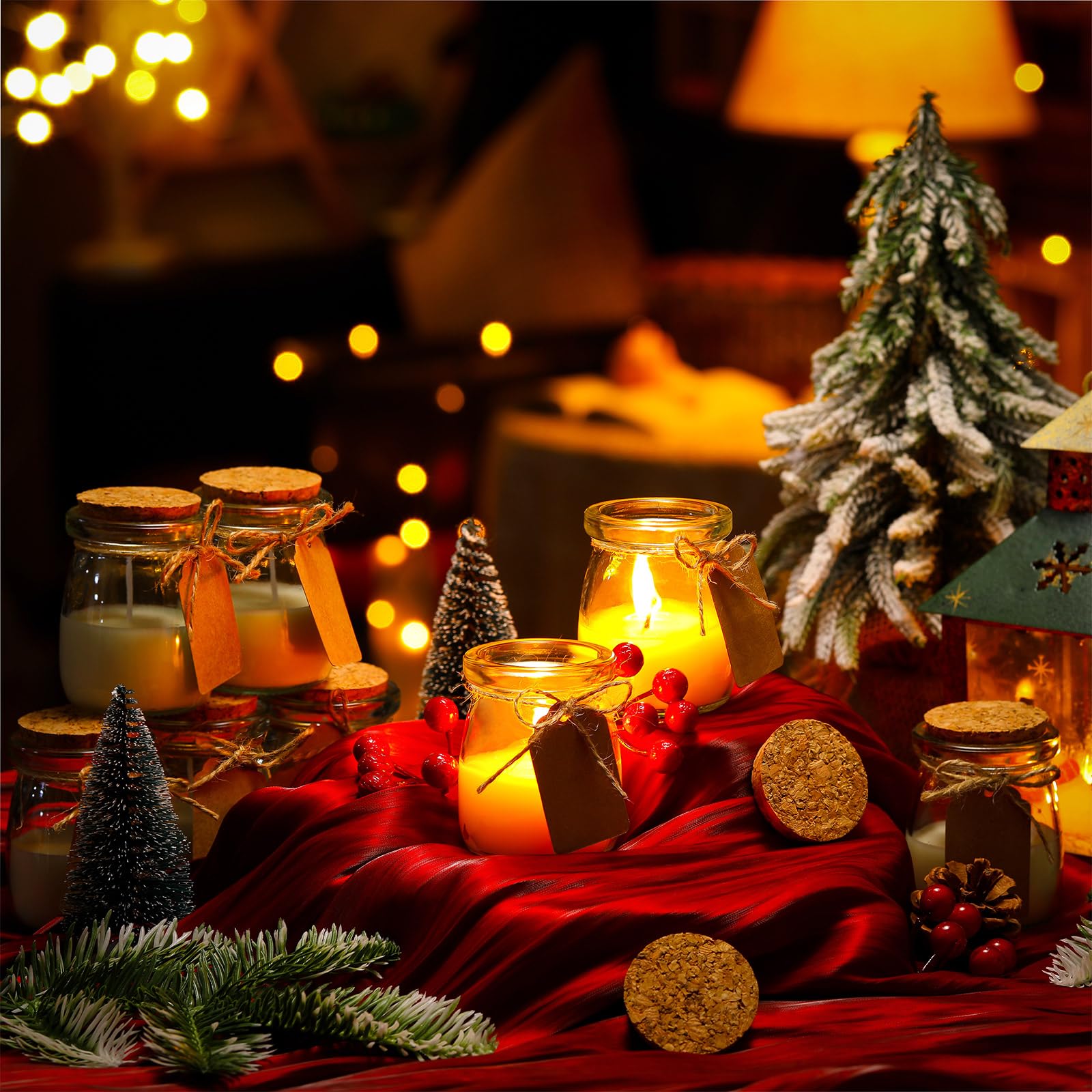 MTLEE 24 Pcs Christmas Jar Candles Thanksgiving Candles Natural Wax Jar with DIY Tag Cards Holiday Gift for Christmas Friendsgiv