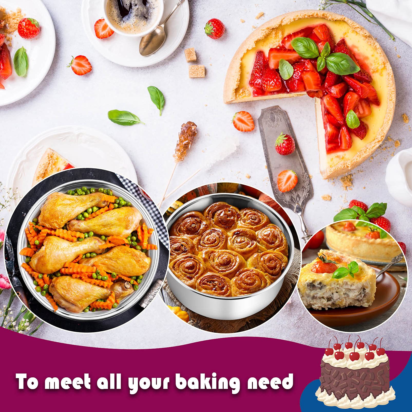 8 X 3 Inch Cake Pan Set Of 4, P&P Chef Stainless Steel Round Baking Pans Birthday Wedding Metal Cake Pan, Non Toxic & Heavy Duty