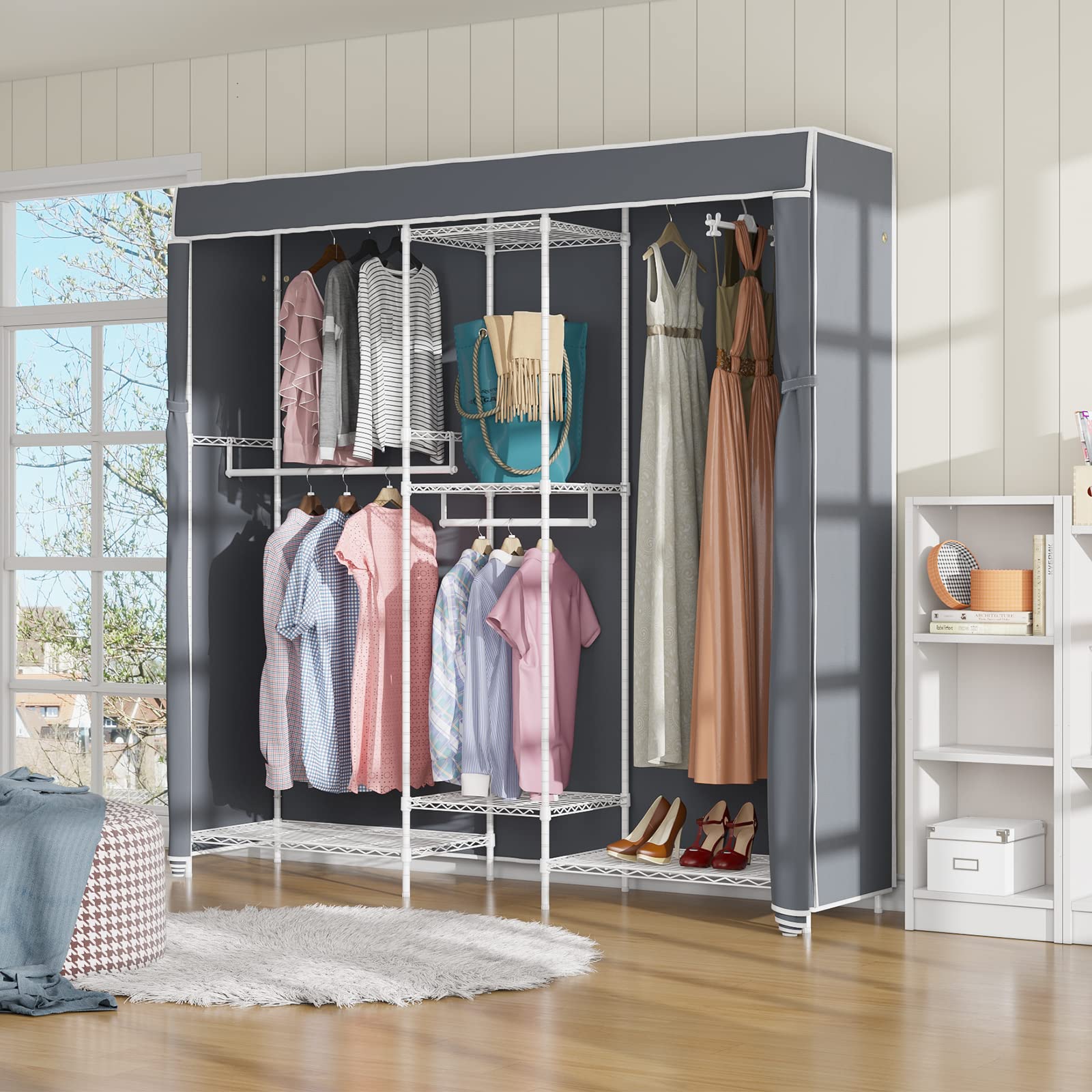 Vipek Garment Rack Cover Only For V6, Large Size Dustproof Clothes Cover Oxford Fabric Clothing Rack Covers With Zipper, 75.6''