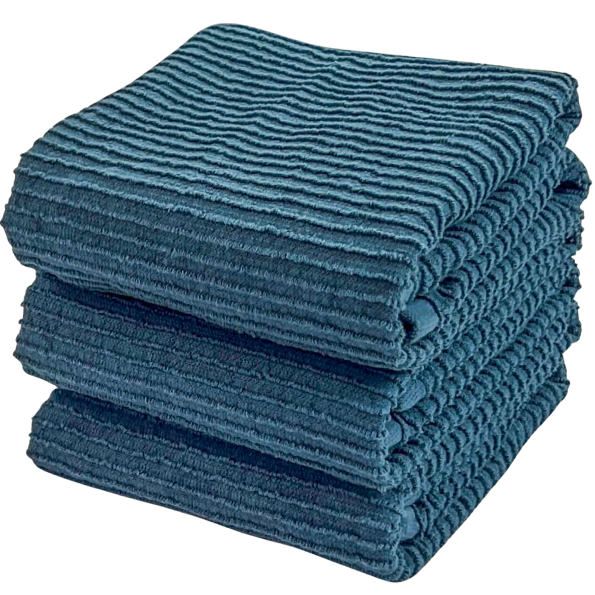 Teal Blue Kitchen Dish Hand Towels 100% Cotton Cloth Soft Cleaning Drying Absorbent Terry Ribbed Loop: Set Of 3 Multipurpose For