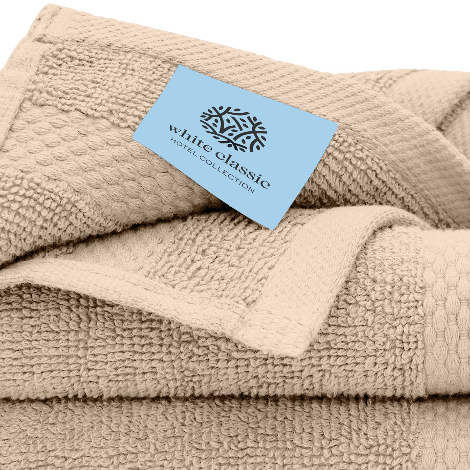 White Classic Luxury Taupe Bath Towel Set - Combed Cotton Hotel Quality Absorbent 8 Piece Towels | 2 Bath Towels | 2 Hand Towels