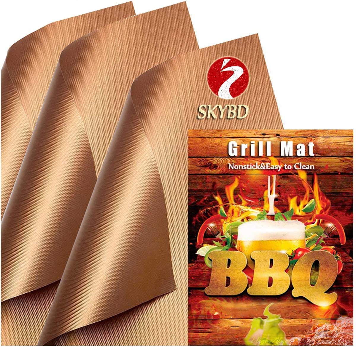 Skybd Copper Grill Mats (Set Of 6), 100% Non-Stick Bbq Grilling Sheets, Heavy Duty, Reusable, Pfoa Free And Easy To Clean - Work