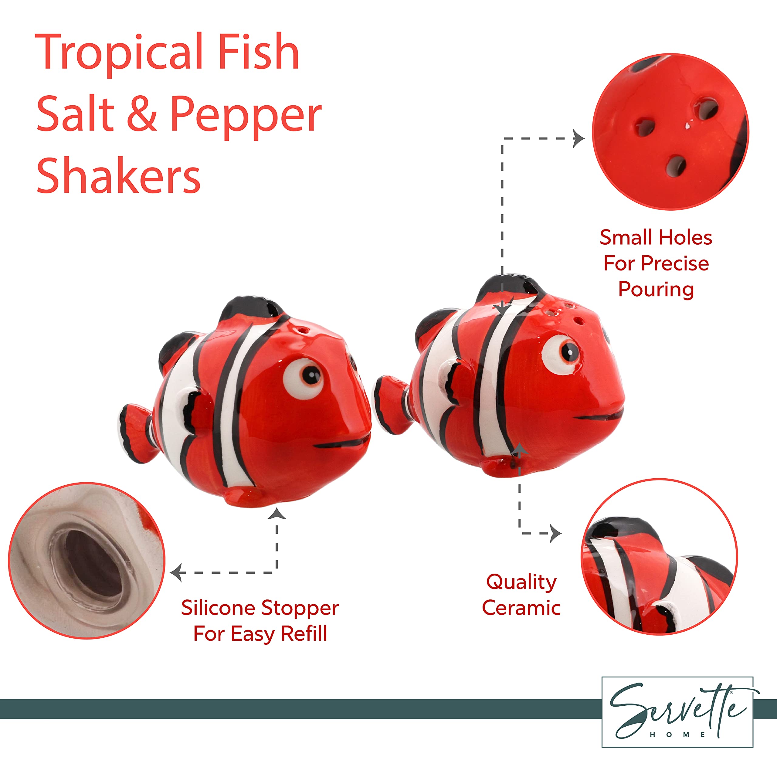 Ceramic Salt & Pepper Shakers Novelty Kitchen D  Cor - Tropical Fish