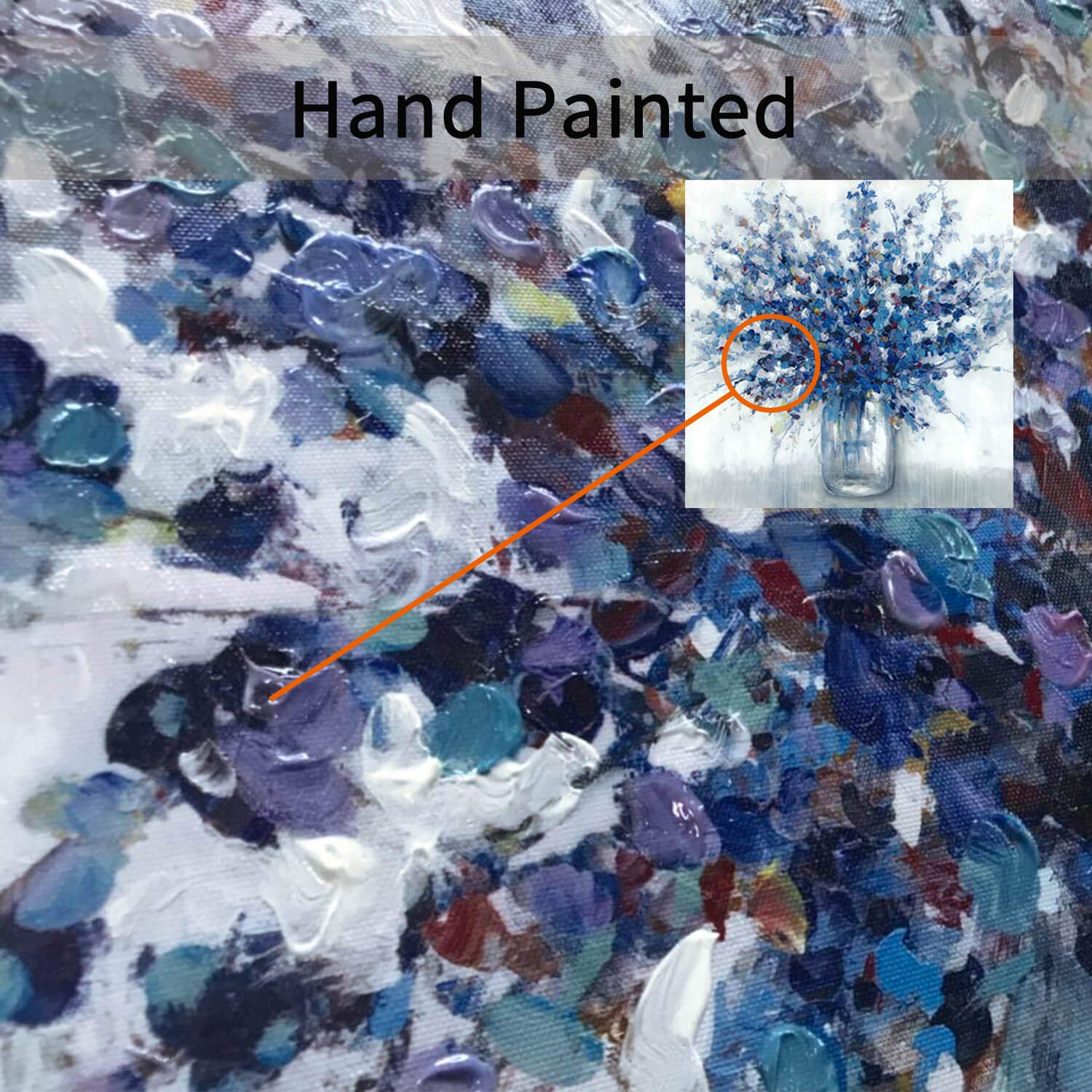 Tar Tar Studio Abstract Bouquet Canvas Wall Art: Blue Flowers In Vase Artwork Print Painting For Living Room Office (24''W X 24'