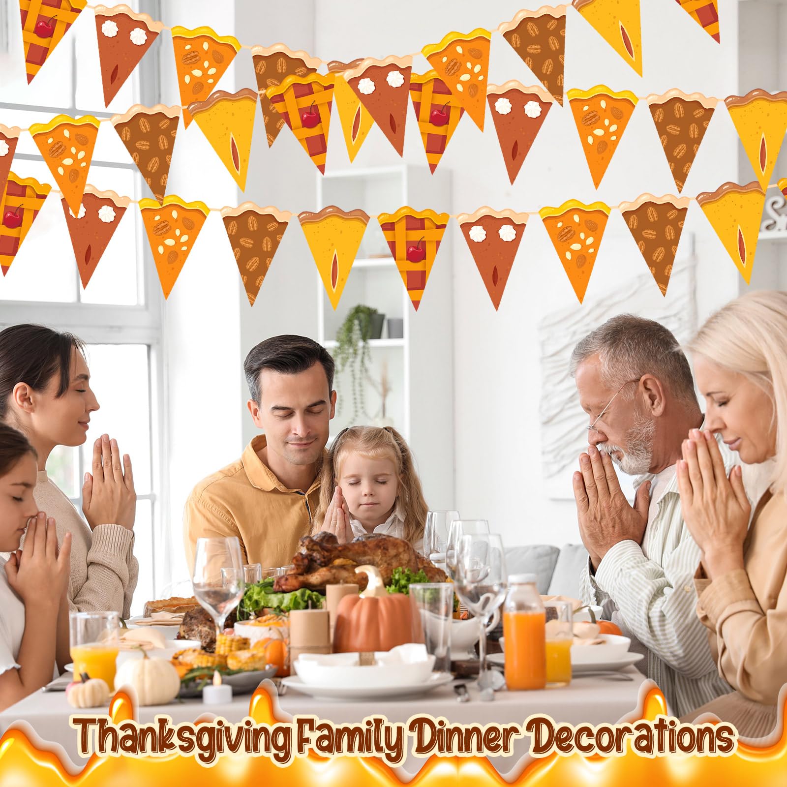 Gersoniel 60 Pieces Thanksgiving Pumpkin Pie Party Decorations Cutie Pie Pennant Banner Bunting Paper Triangle Flag Garlands for