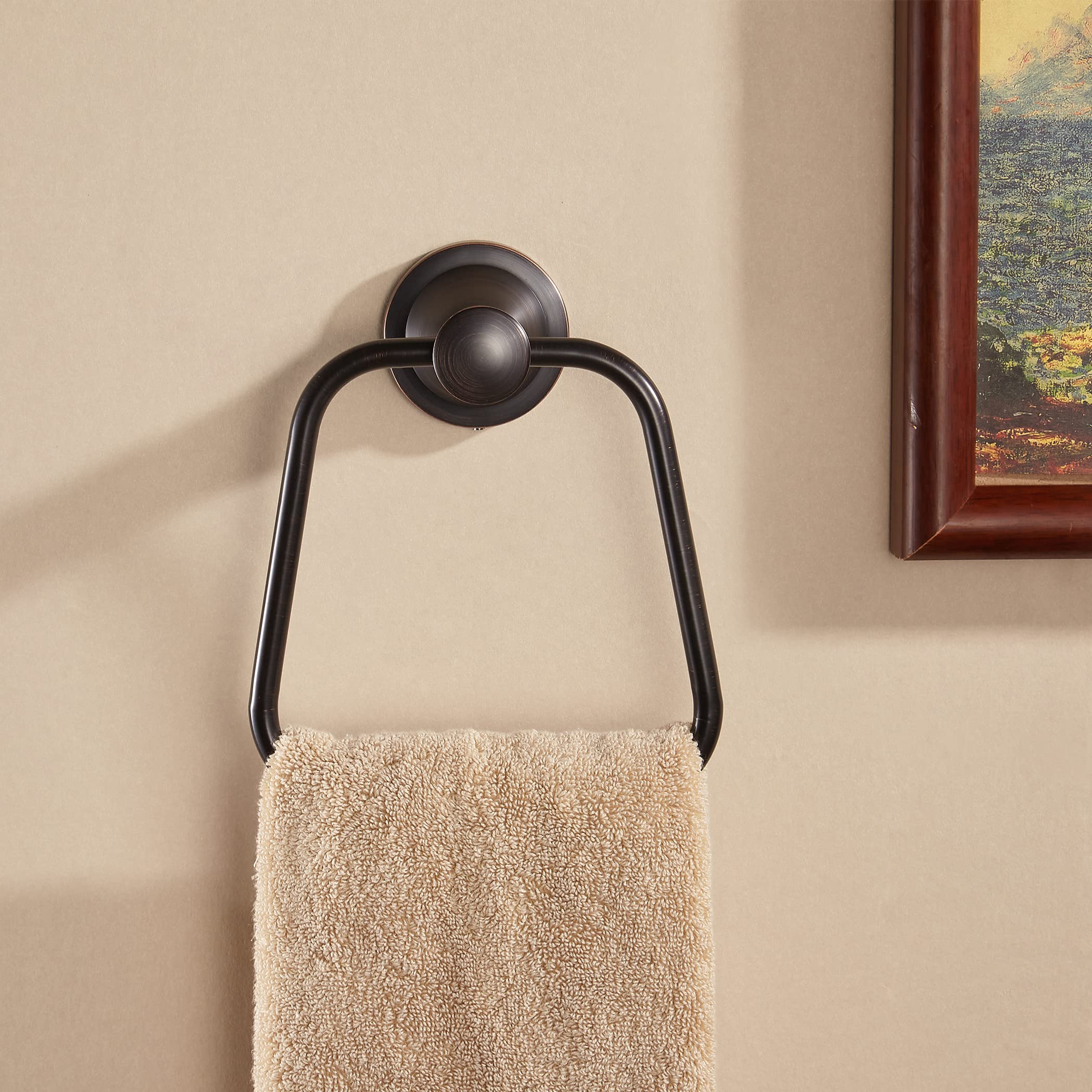 Wolibeer Bronze Hand Towel Ring, Bath Towel Holder Oil Rubbed, Bathroom Towel Hanger Wall Mounted Farmhouse Rustic Orb Stainless