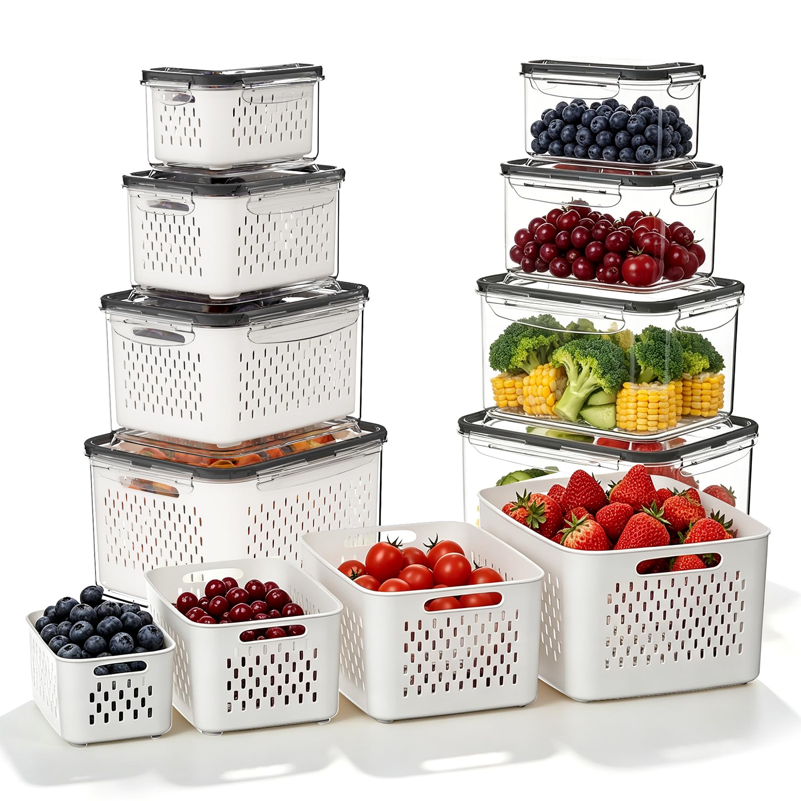 JOYZAN Fruit Storage Containers for Fridge with Airtight Lids 8 Pack