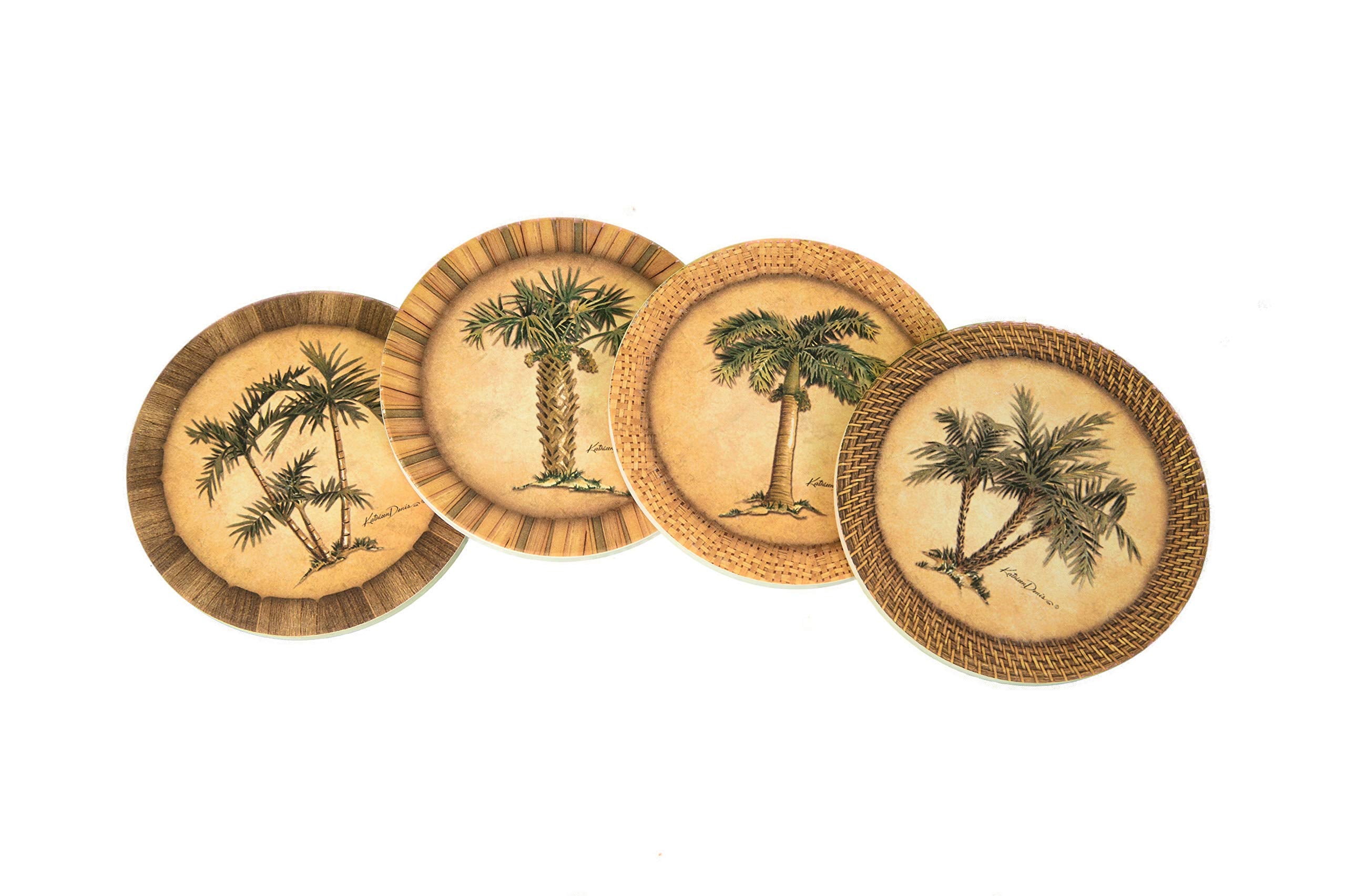Coasterstone Assortment Absorbent Stone Drink Coasters, Palm Tree, Beige, Brown, Green