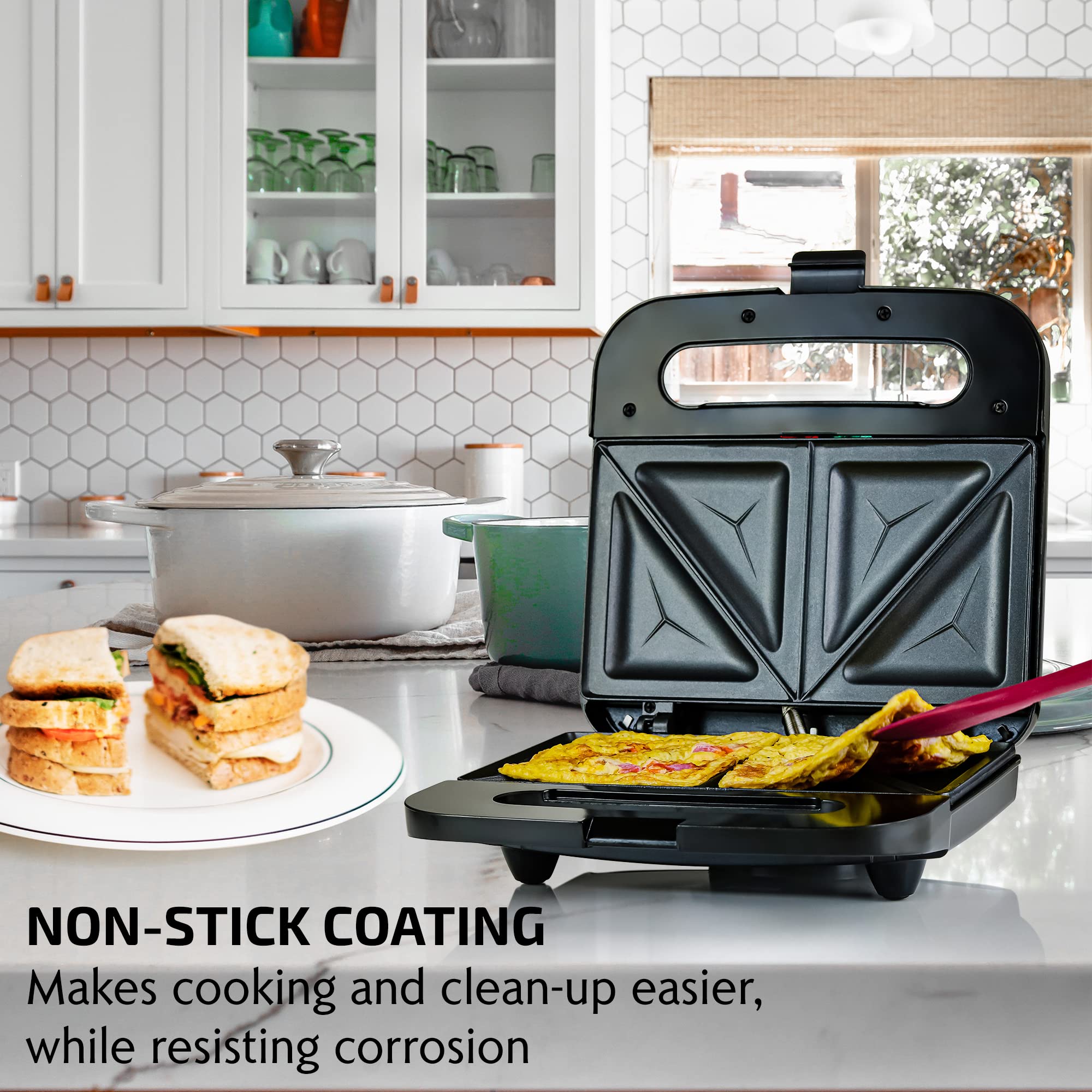 OVENTE Electric Sandwich Maker, Non-Stick Plates, Cool Touch Handle, Black GPS401B