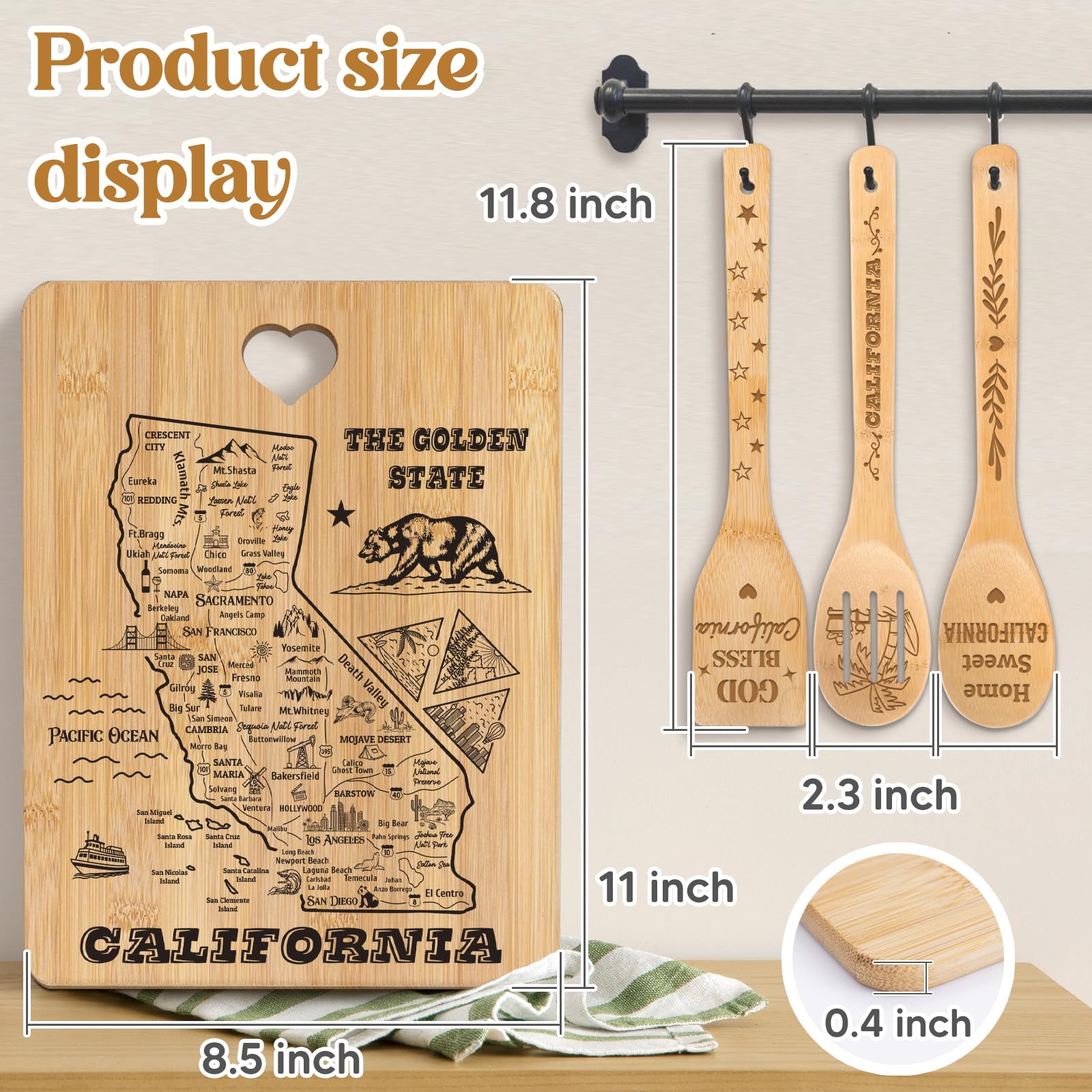 Gifts for Husband -  Best Husband Ever  Husband Gifts Cutting Board Set, Bamboo-Made Engraved Utensil Set Birthday Gifts for Hus