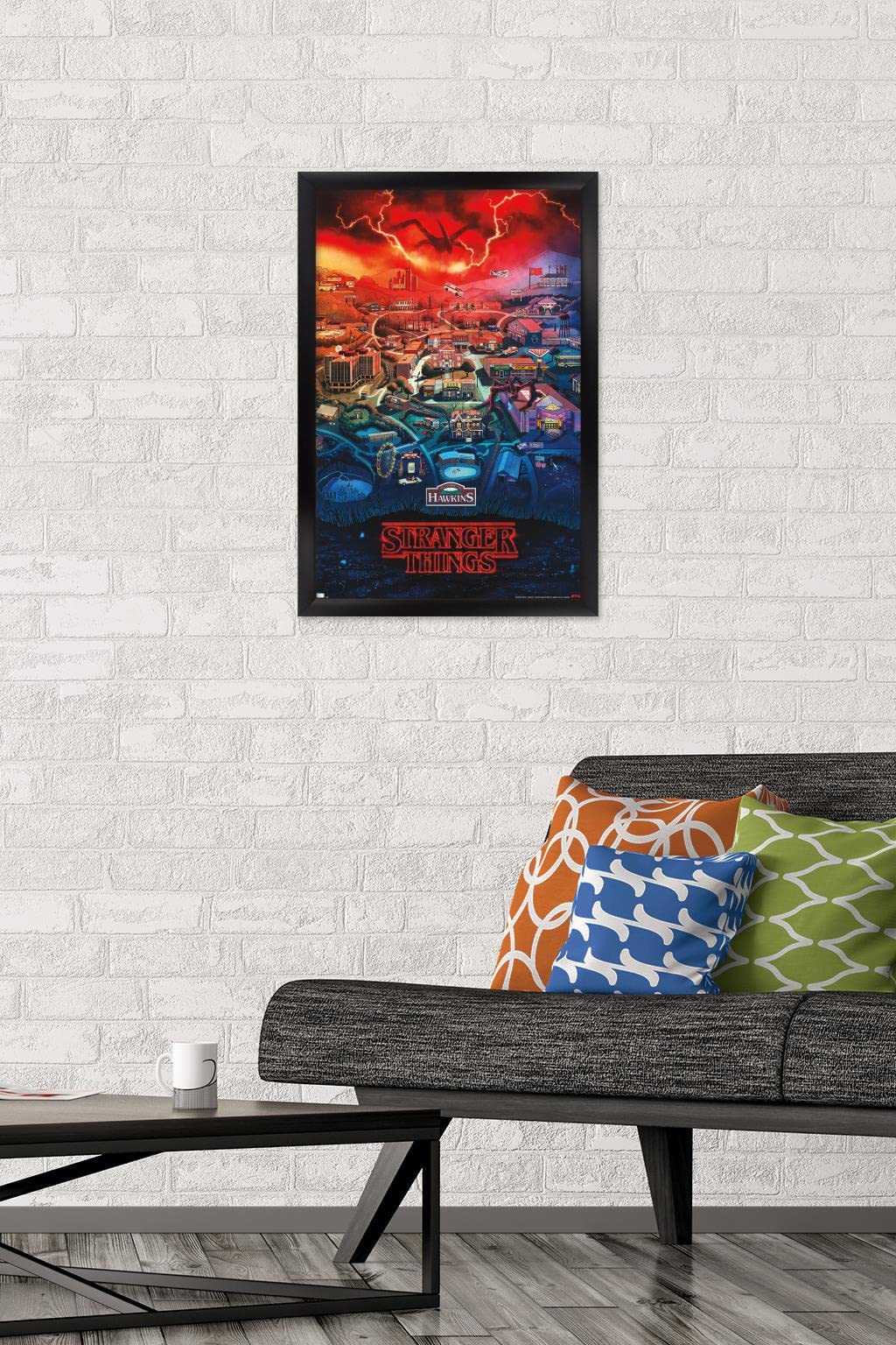 Trends International Netflix Stranger Things: Season 4 - Hawkins, Indiana Wall Poster, 14.725'' X 22.375'', Black Framed Version