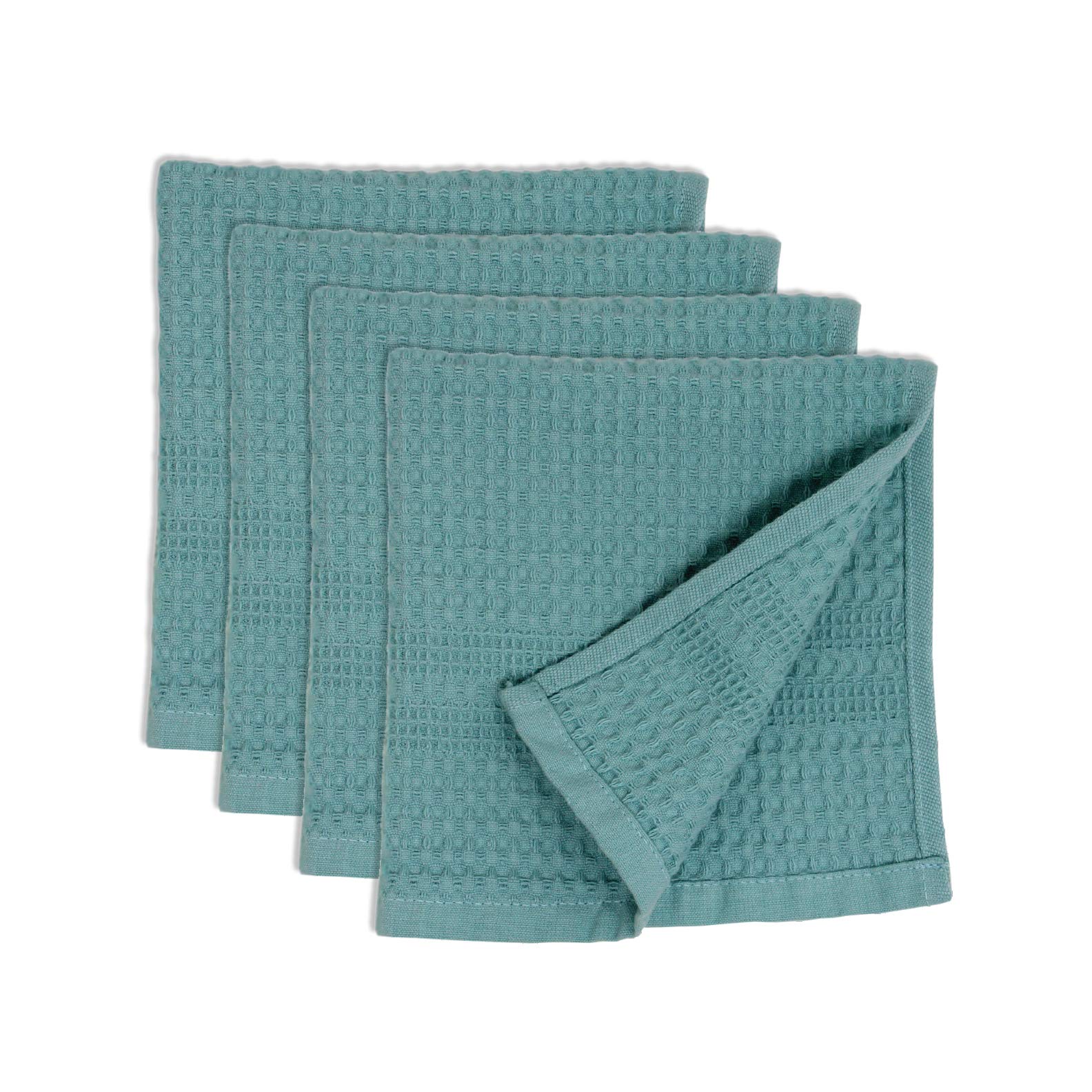 Gilden Tree Waffle Towel Quick Dry Thin Exfoliating, 4 Pack Washcloths For Face Body, Classic Style (Seafoam)