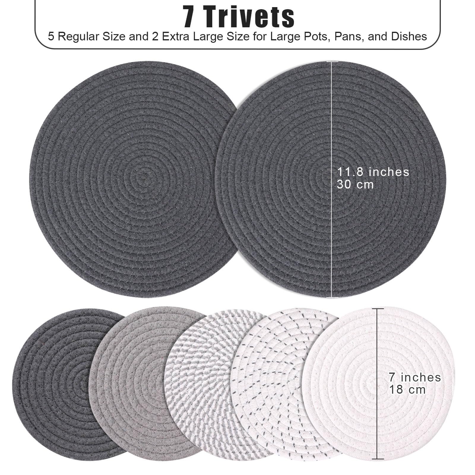 Billbotk 11.8'' And 7'' Hot Mats For Pots And Pans, 7 Woven Trivets For Hot Dishes, Pot Holders For Kitchen, Tabletop Accessorie