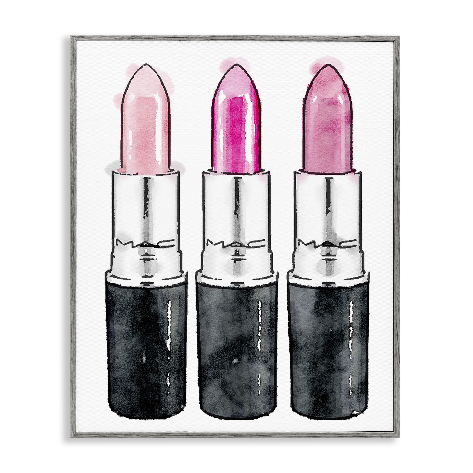 Stupell Industries Three Pink Lipsticks Grey Framed Wall Art, 11 x 14, Design by Artist Amanda Greenwood