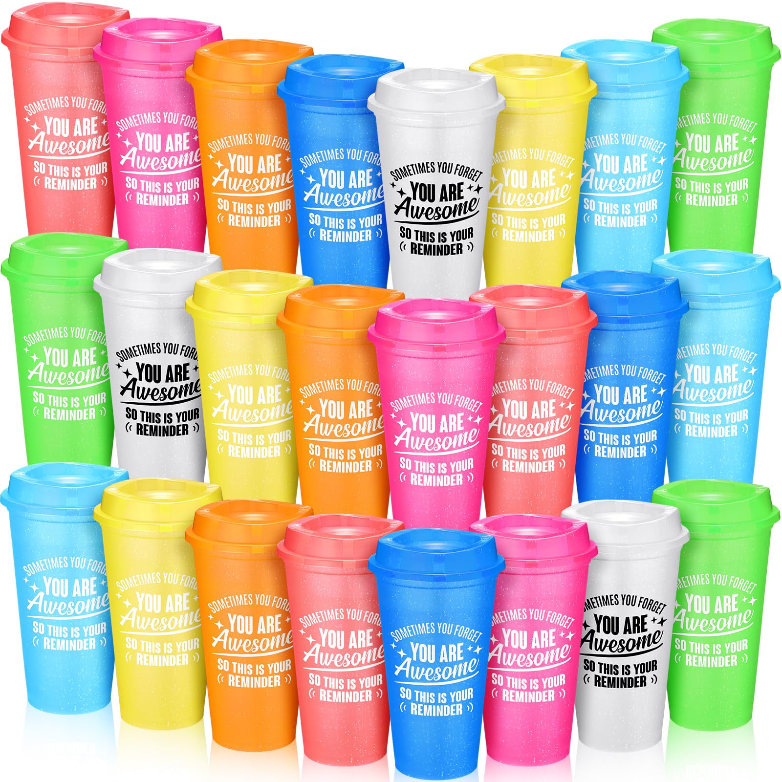 Skylety 24 Pcs Thank You Gifts You Are Awesome Coffee Cups with Lid 16 oz Plastic Tumblers Bulk Inspirational Christmas Apprecia
