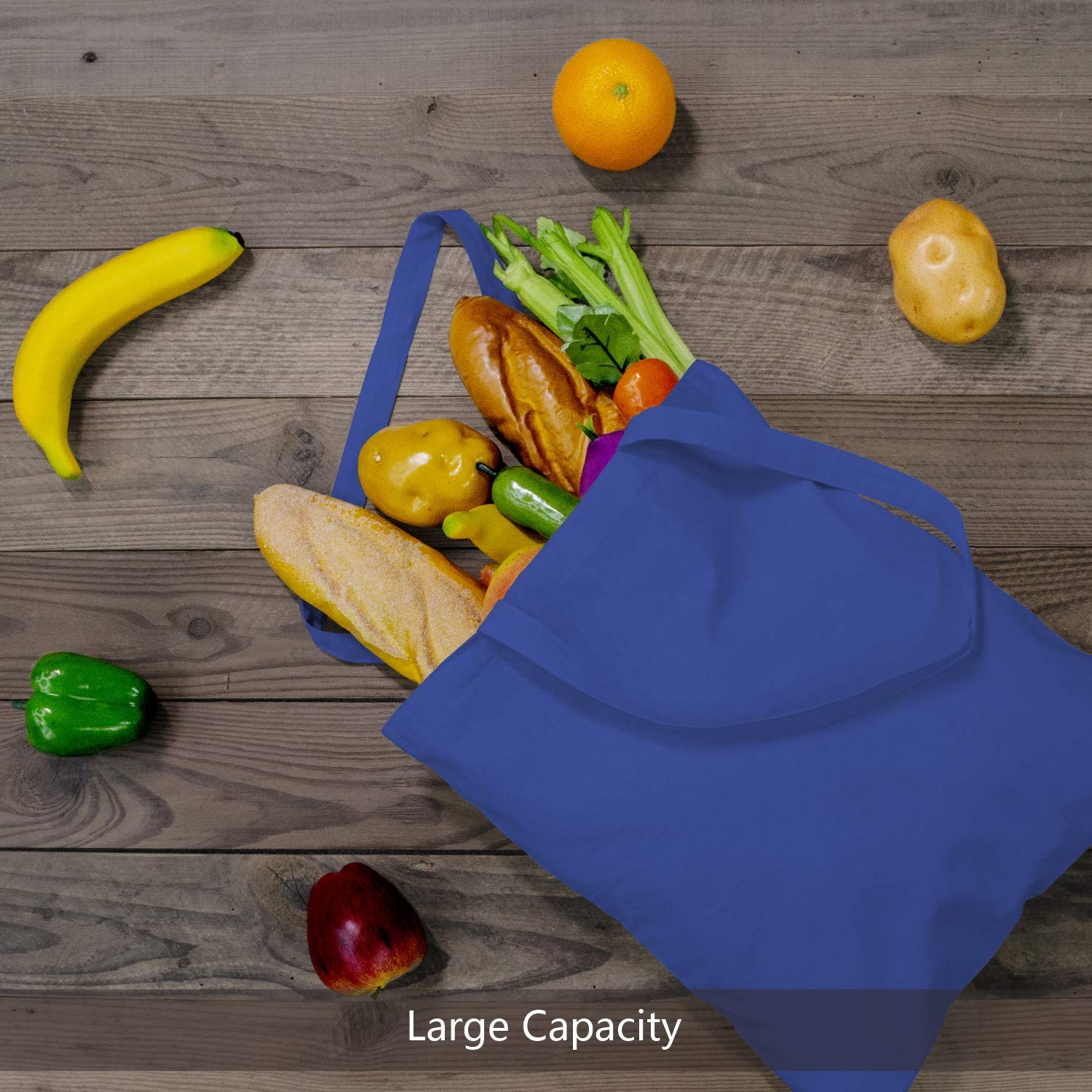 Topdesign 24-Pack Economical 16''X15'' Blue Cotton Tote Bag, Lightweight Medium Reusable Grocery Shopping Cloth Bags, Suitable F