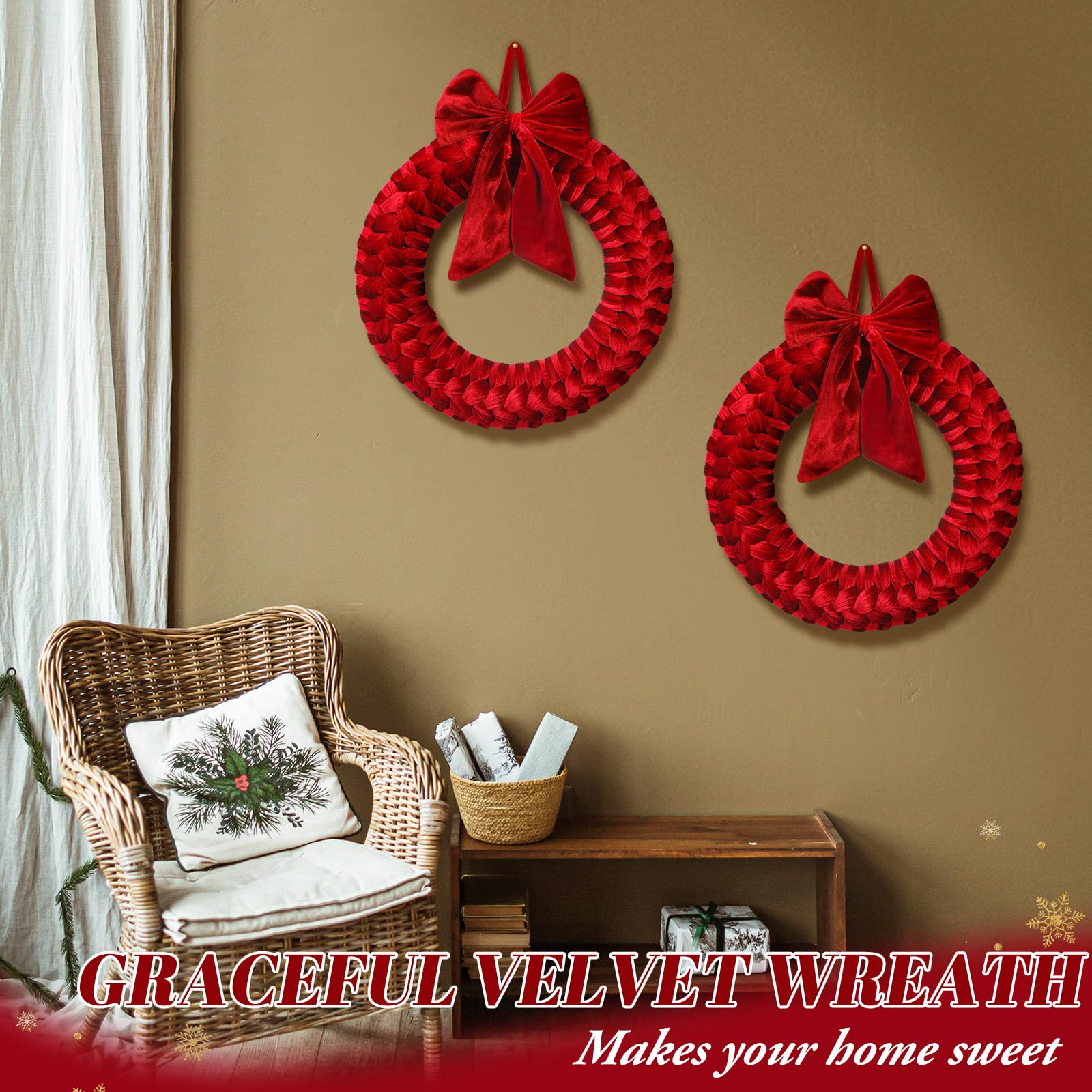 Barydat Christmas Velvet Wreath 14 Wreaths for Front Door Velvet Christmas Wreath Ornament with Bow for Party Table Fireplaces P