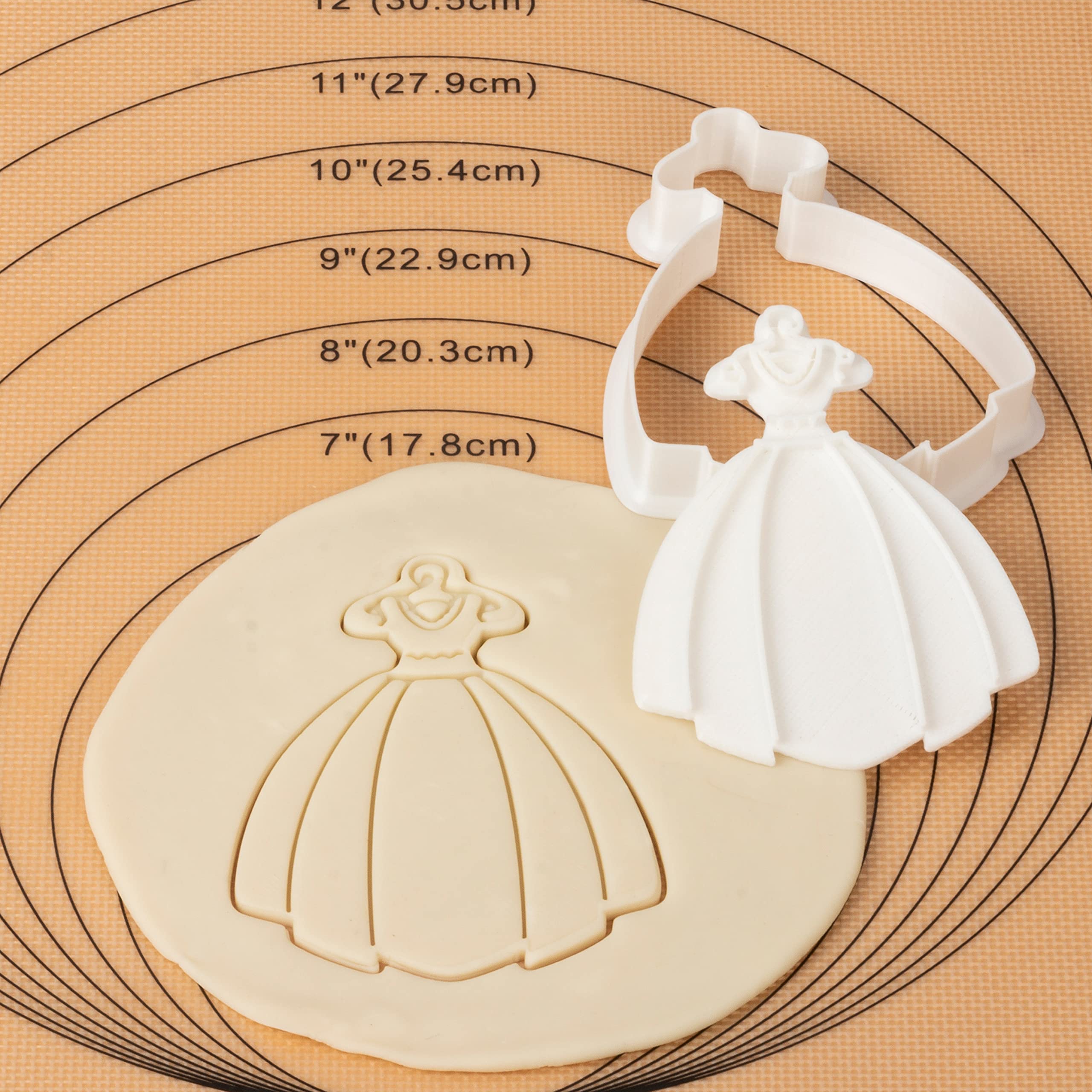 Flycalf Wedding Cookie Cutters Dress With Plunger Stamps Handle Bridesmaid Bridal Shower Holiday Pla Baking 3.5'' Cutter Molds F