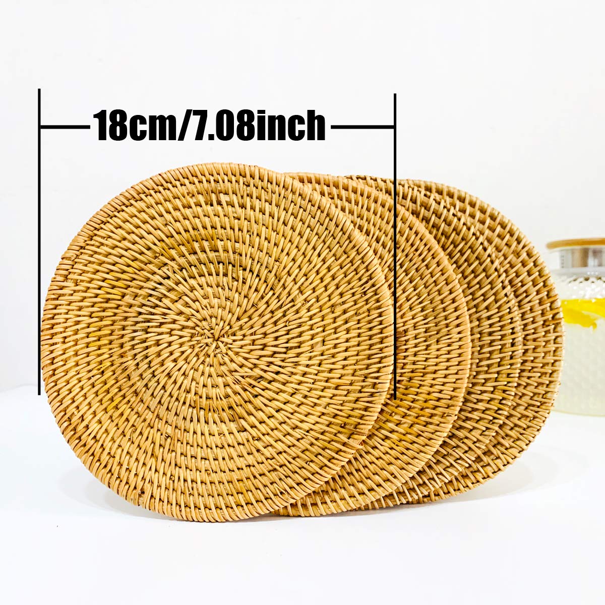 Rattan Trivets for Hot Pots and Pans Rattan Drink Coasters  Exotic Handmade Artisan teapot Coasters  Creative Gift Diameter 7.08 Inch  Set of 4