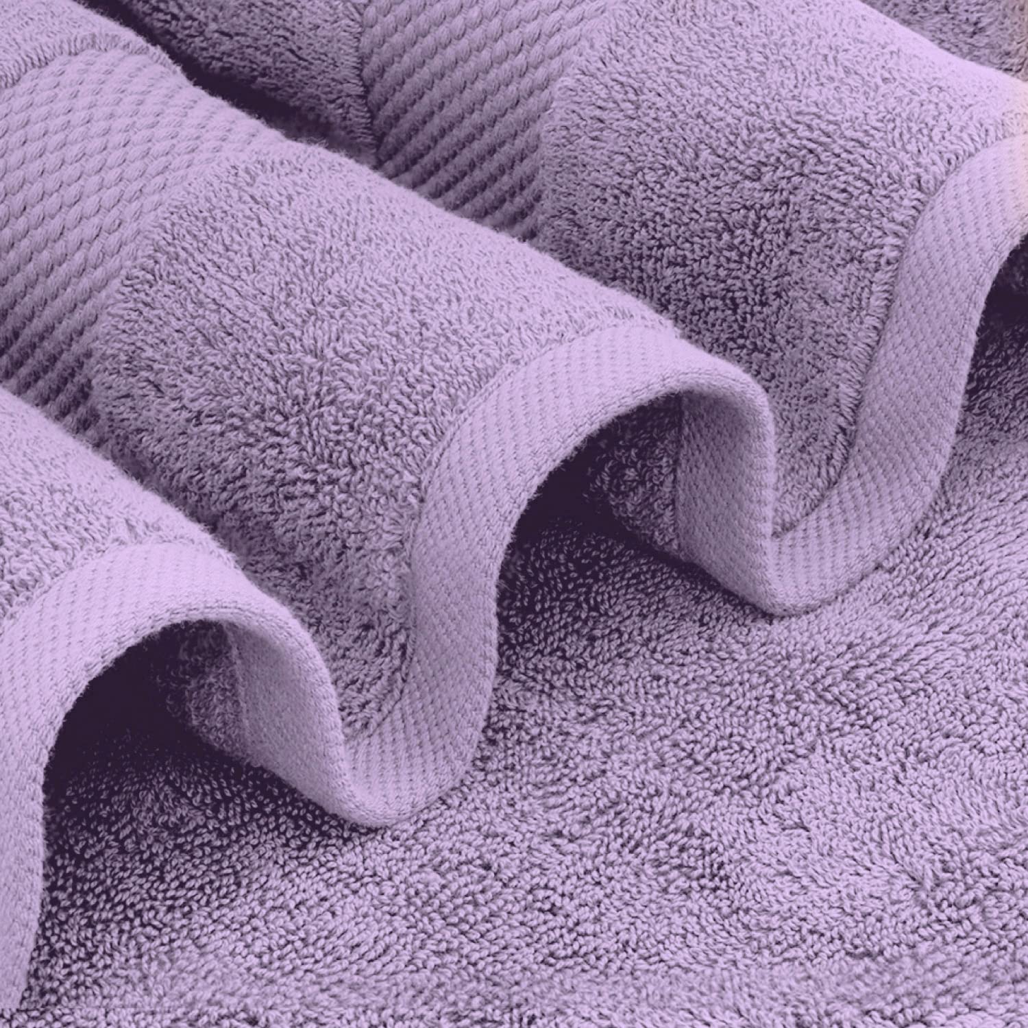 White Classic Luxury Lavender Bath Towel Set - Combed Cotton Hotel Quality Absorbent 8 Piece Towels | 2 Bath Towels | 2 Hand Tow