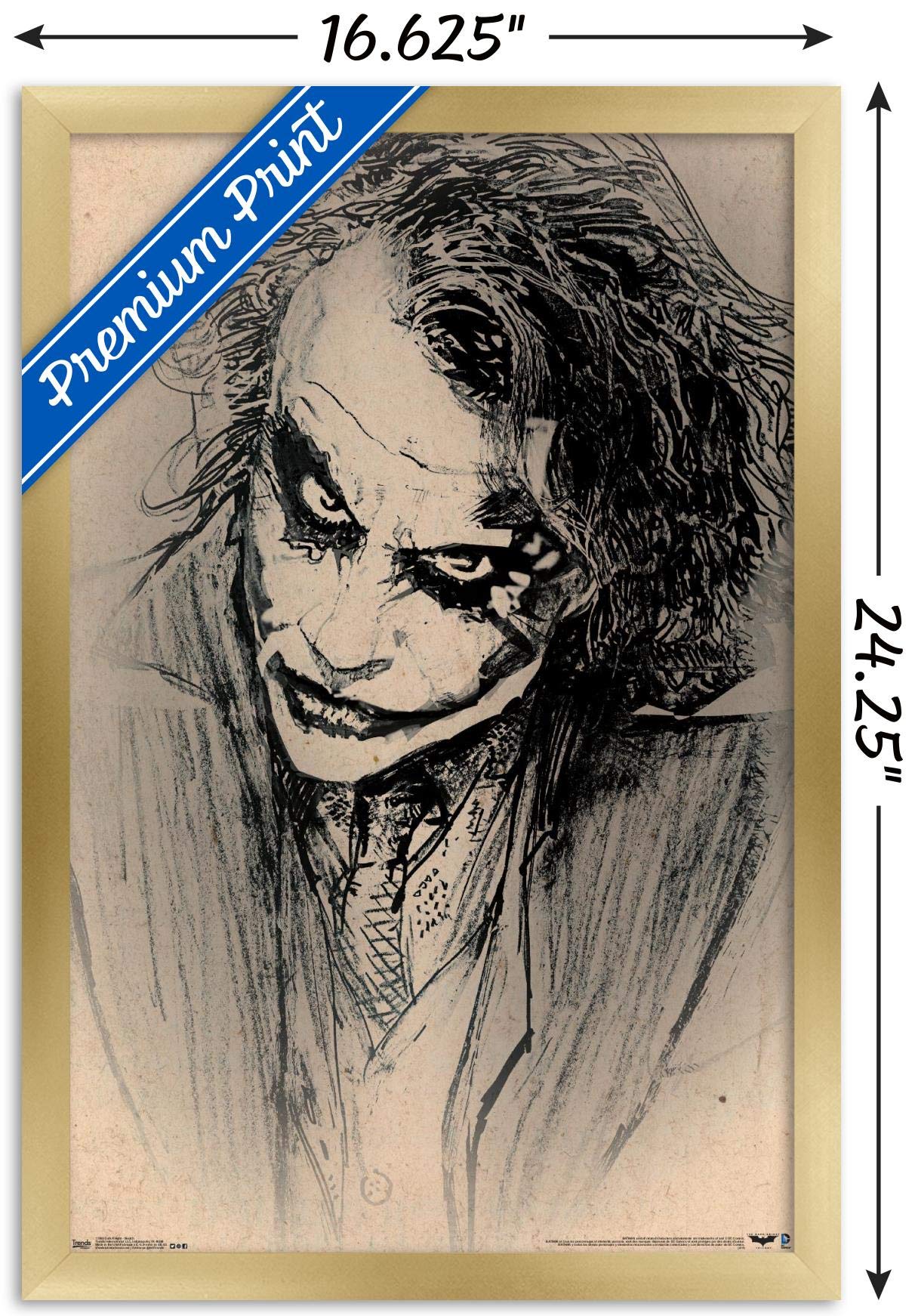 Trends International Dc Comics Movie-The Dark Knight-The Joker-Sketch Wall Poster, 14.725'' X 22.375'', Gold Framed Version