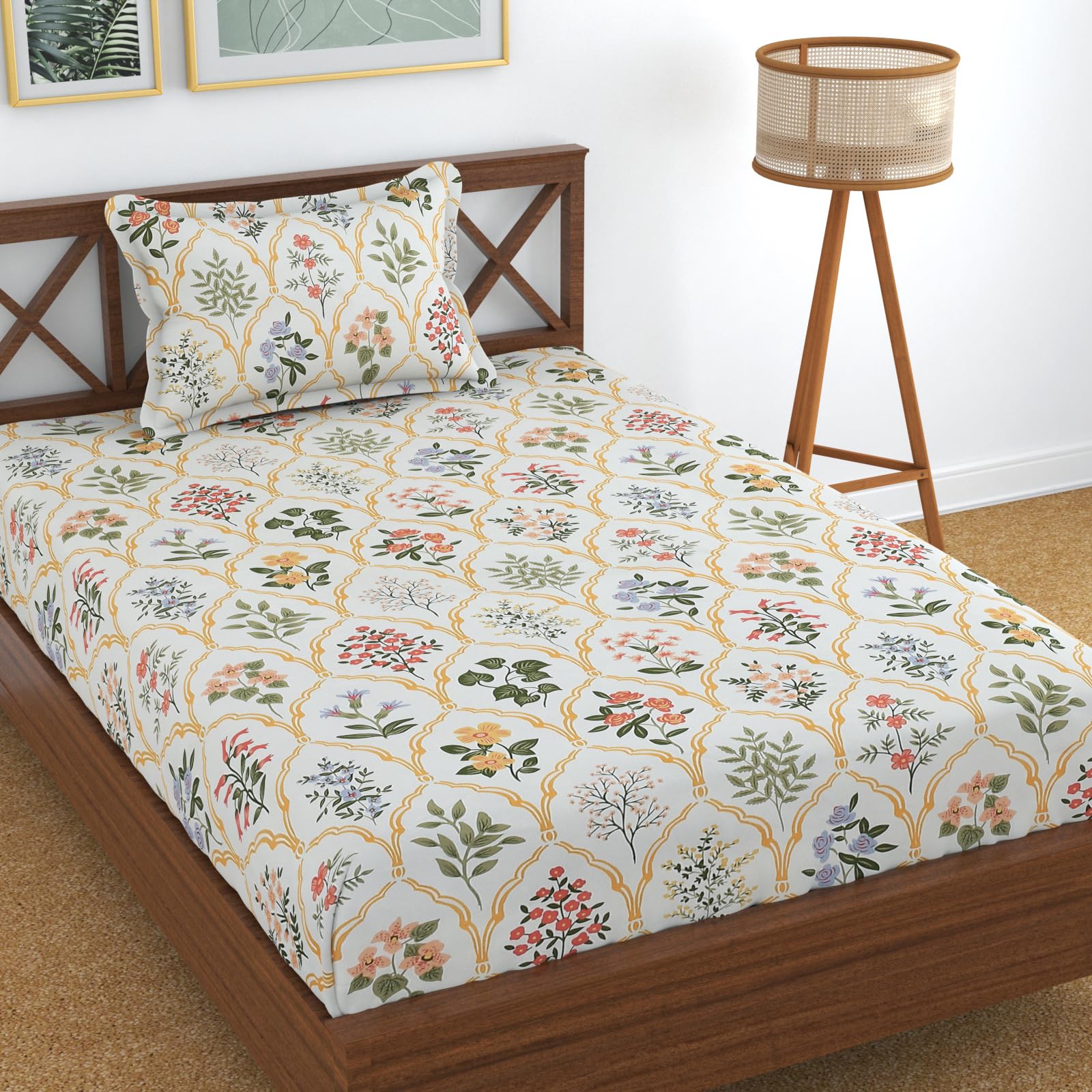 Kawi Glace Cotton Single Bedsheet With Elastic Fitted-200Tc (72X 48) Soft Cotton Blend With 1 Pillow Cover White Colour