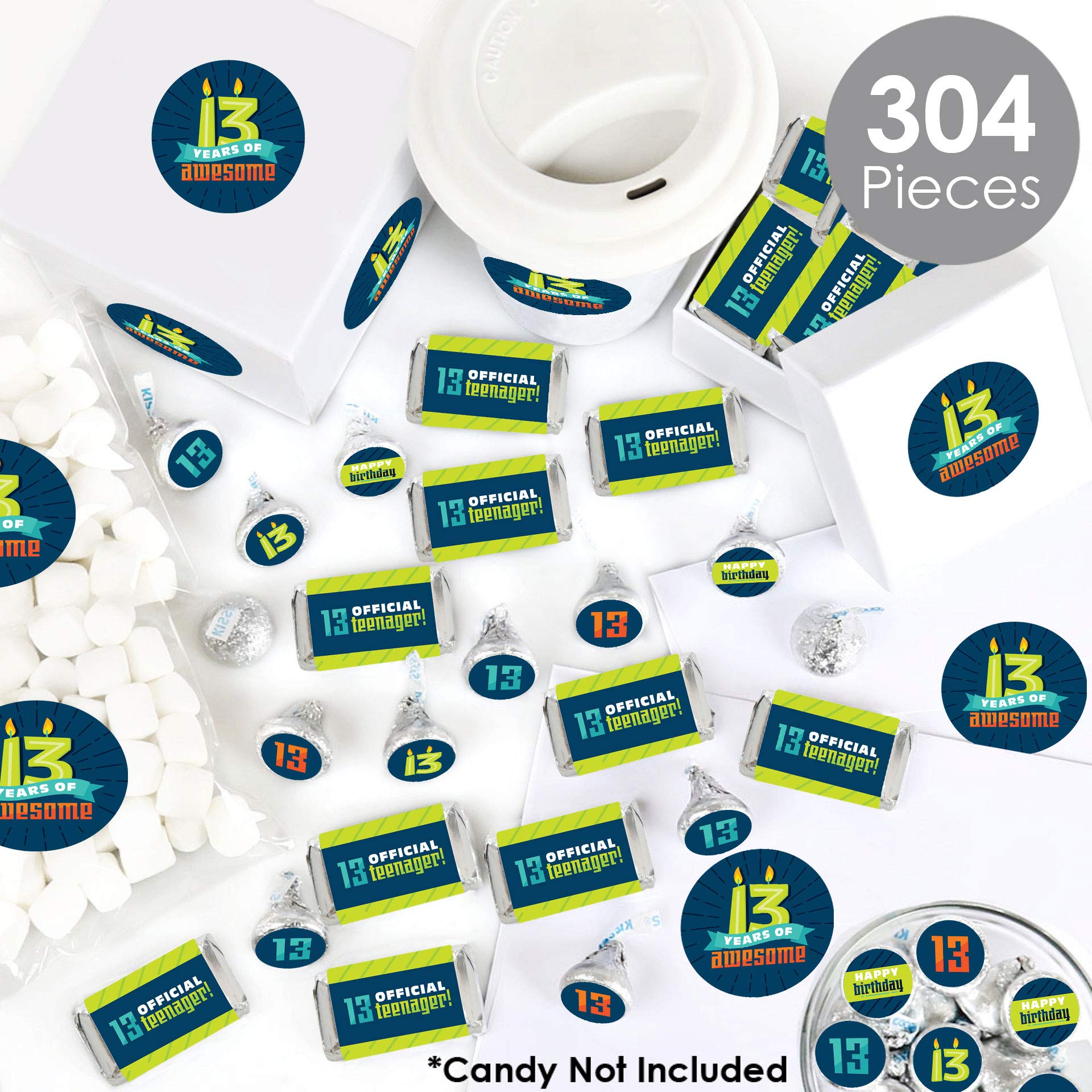 Big Dot Of Happiness Boy 13Th Birthday - Mini Candy Bar Wrappers, Round Candy Stickers And Circle Stickers - Official Teenager B