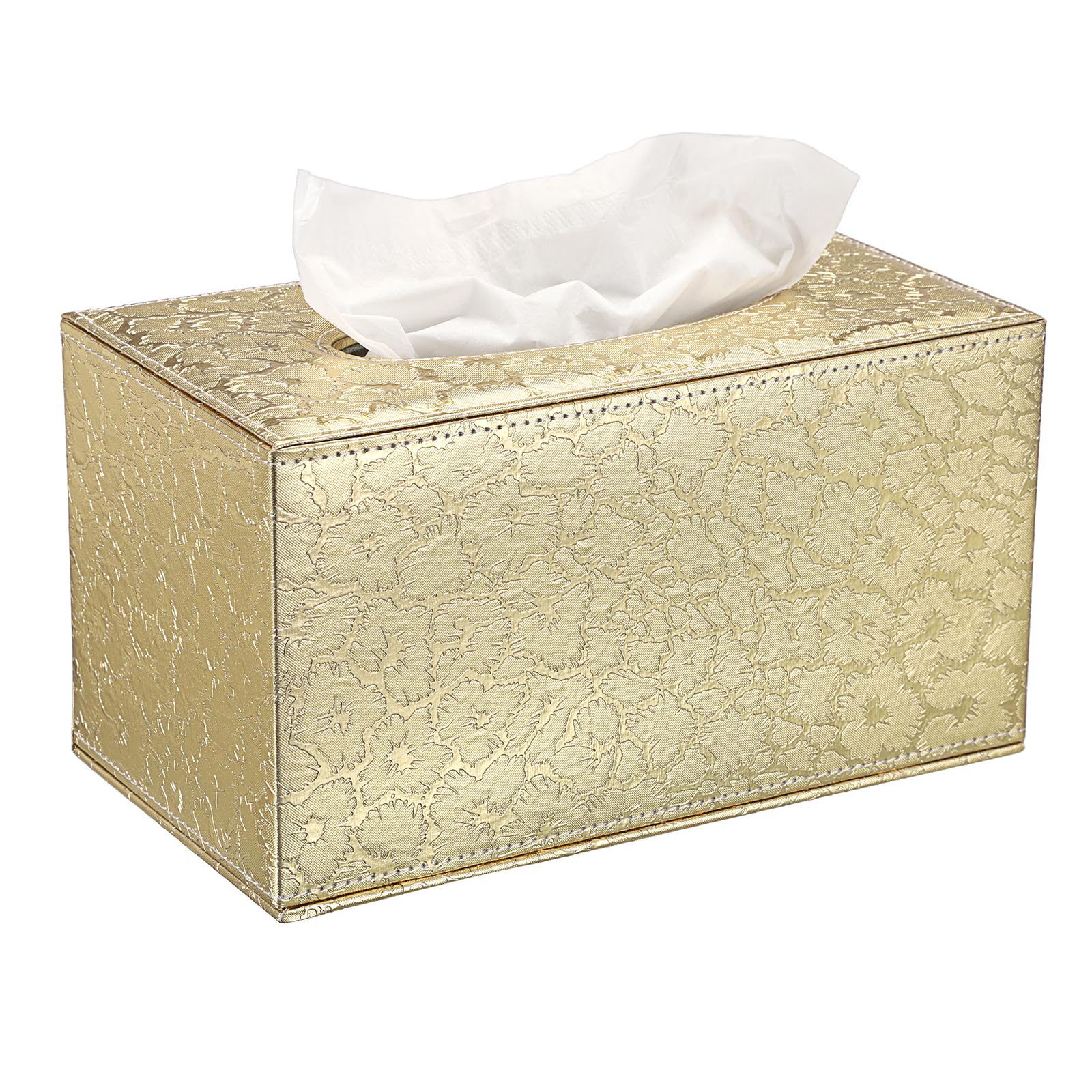 Sumnacon Tissue Box Cover Rectangle Leather Tissue Box With Magnetic Bottom,Pu Cube Tissue Box Holder Decorative Gold Tissue Cov