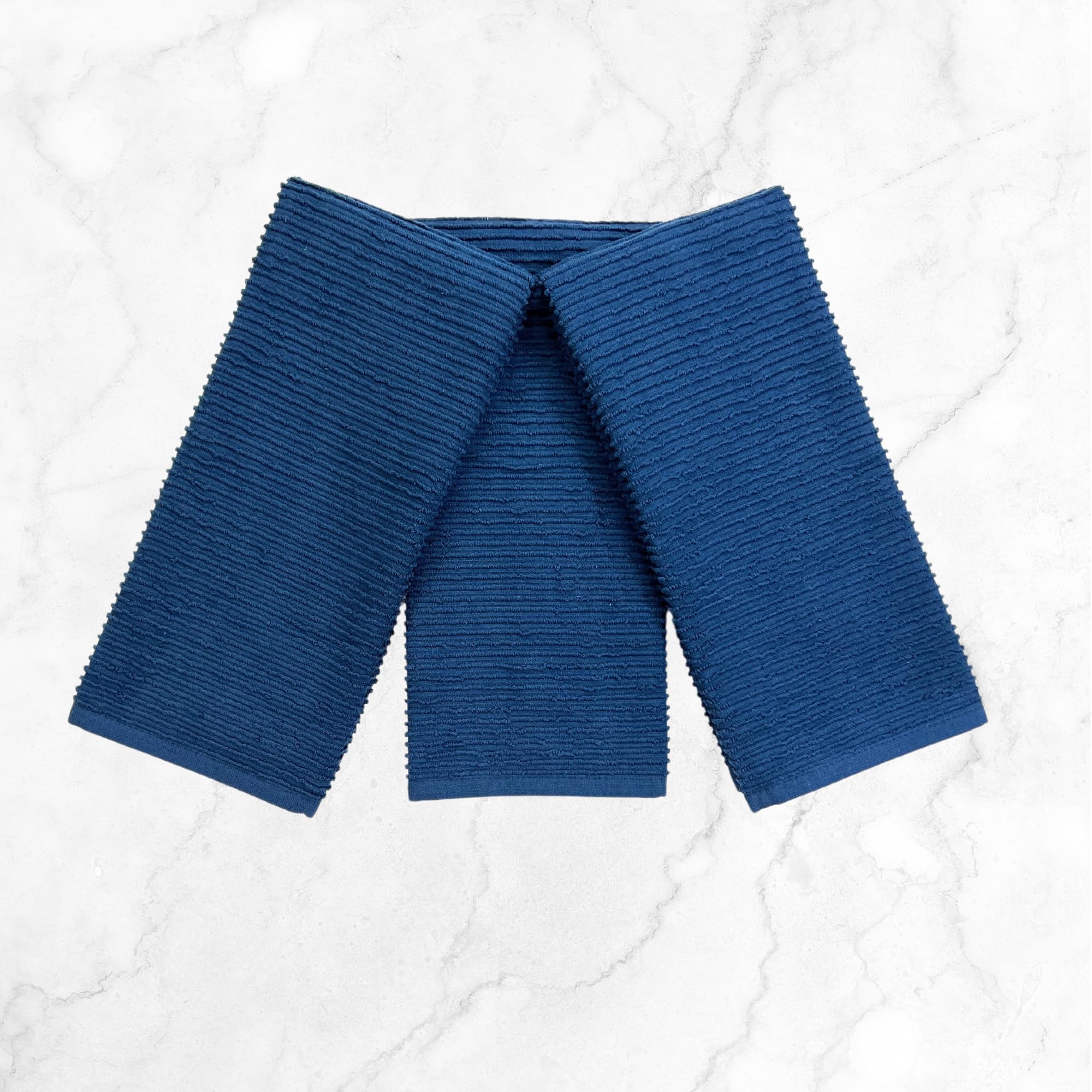 Royal Nautical Blue Kitchen Hand Dish Towels: Oversized 28'' X 18'',100% Cotton Cloth Soft Cleaning Drying Absorbent Set Of 3 Mu