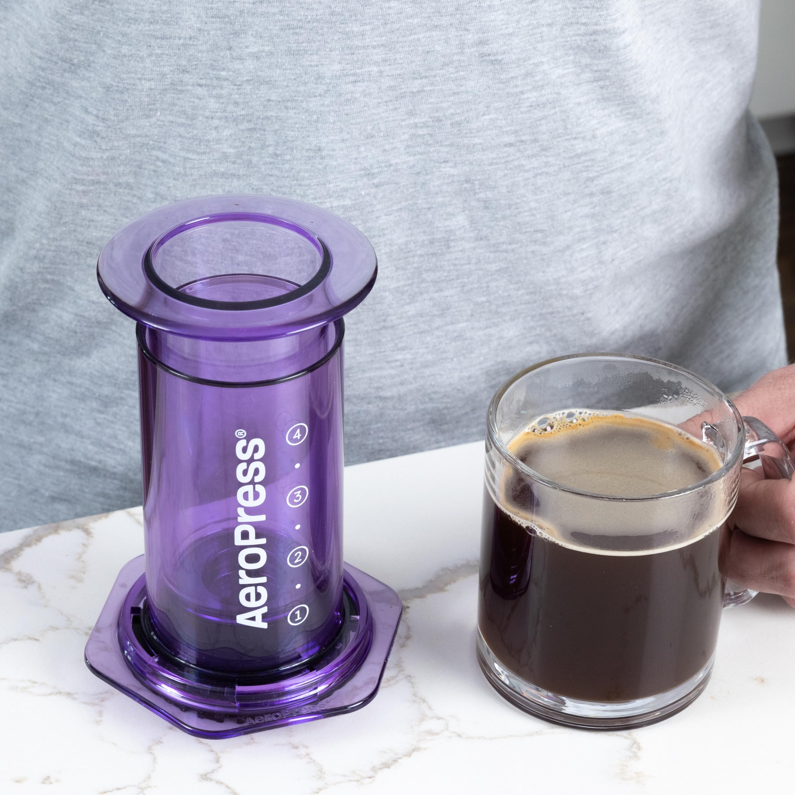 Aeropress Clear Purple Coffee Press - 3 In 1 Brew Method Combines French Press, Espresso, Full Bodied Coffee Without Grit Or Bit