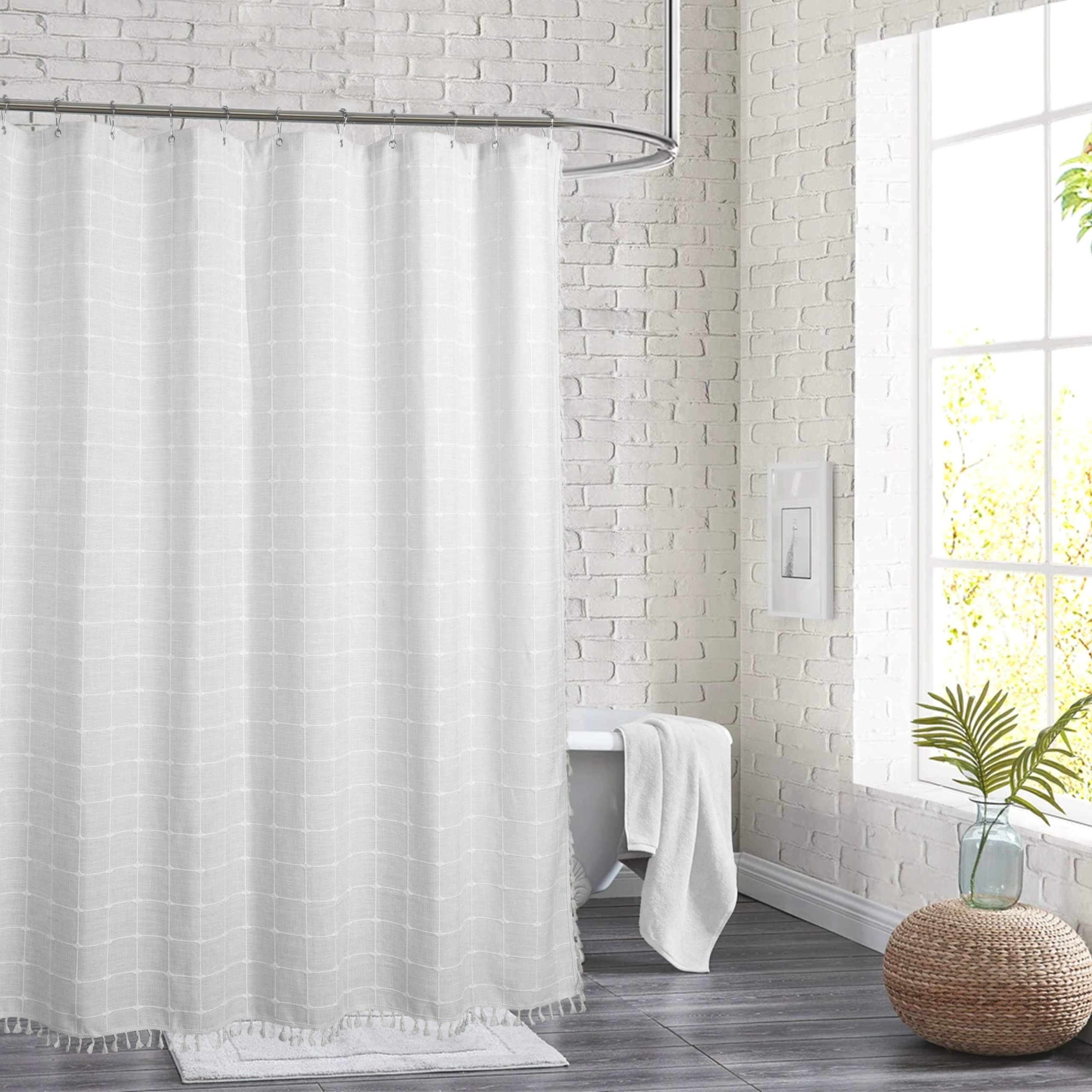 Waffle Weave Shower curtain with Stainless Steel Hooks - 230 gSM Heavy Duty Fabric Bath curtains  Hotel Luxury Quality  Water Resistant  Machine Washable  Weighted Hem  36 x 72 Inches (Orange)