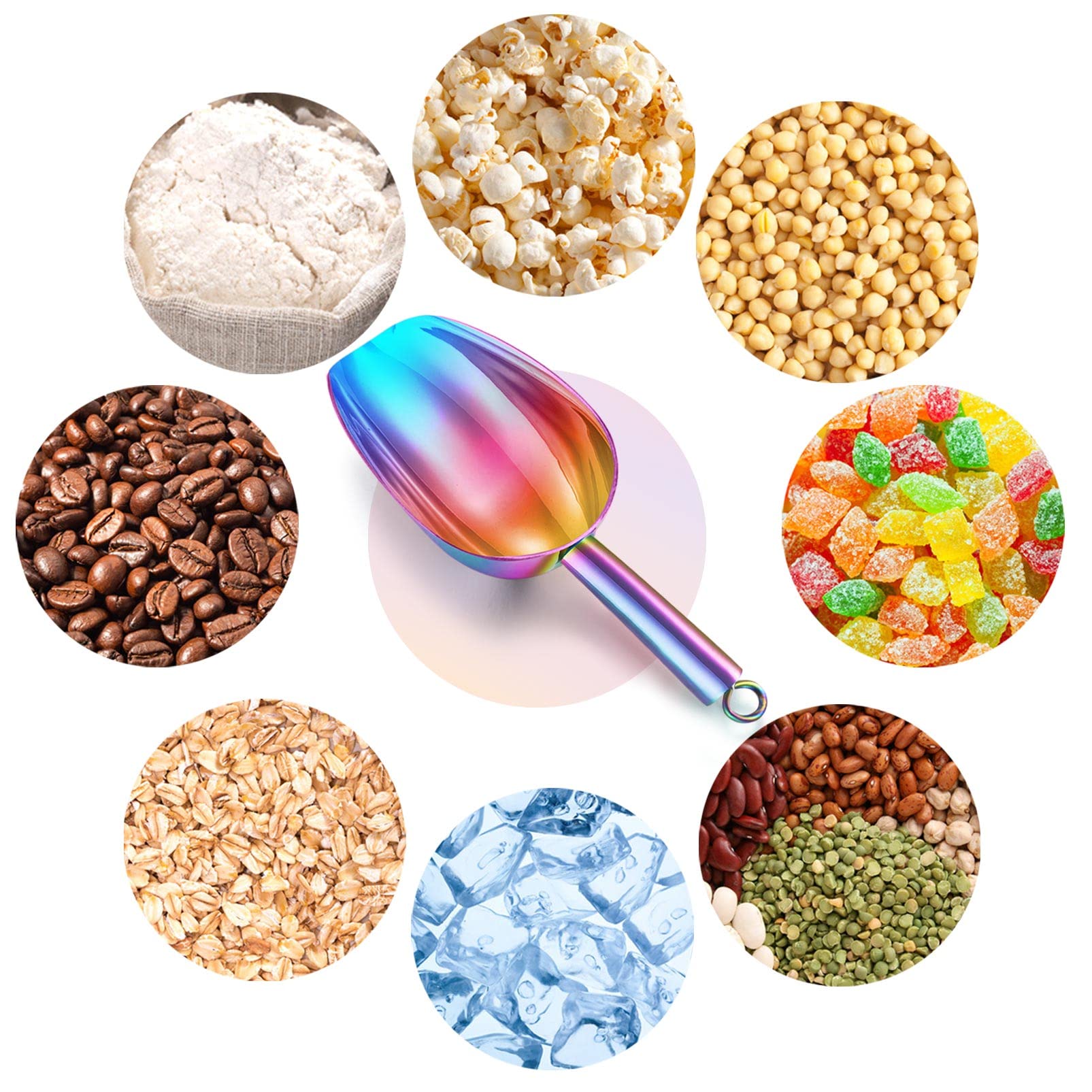 Teamfar Ice Scoop, 5Oz Stainless Steel Canister Small Ice Candy Scoop For Kitchen Dispenser Buffet Jars, Healthy & Sturdy, Multi