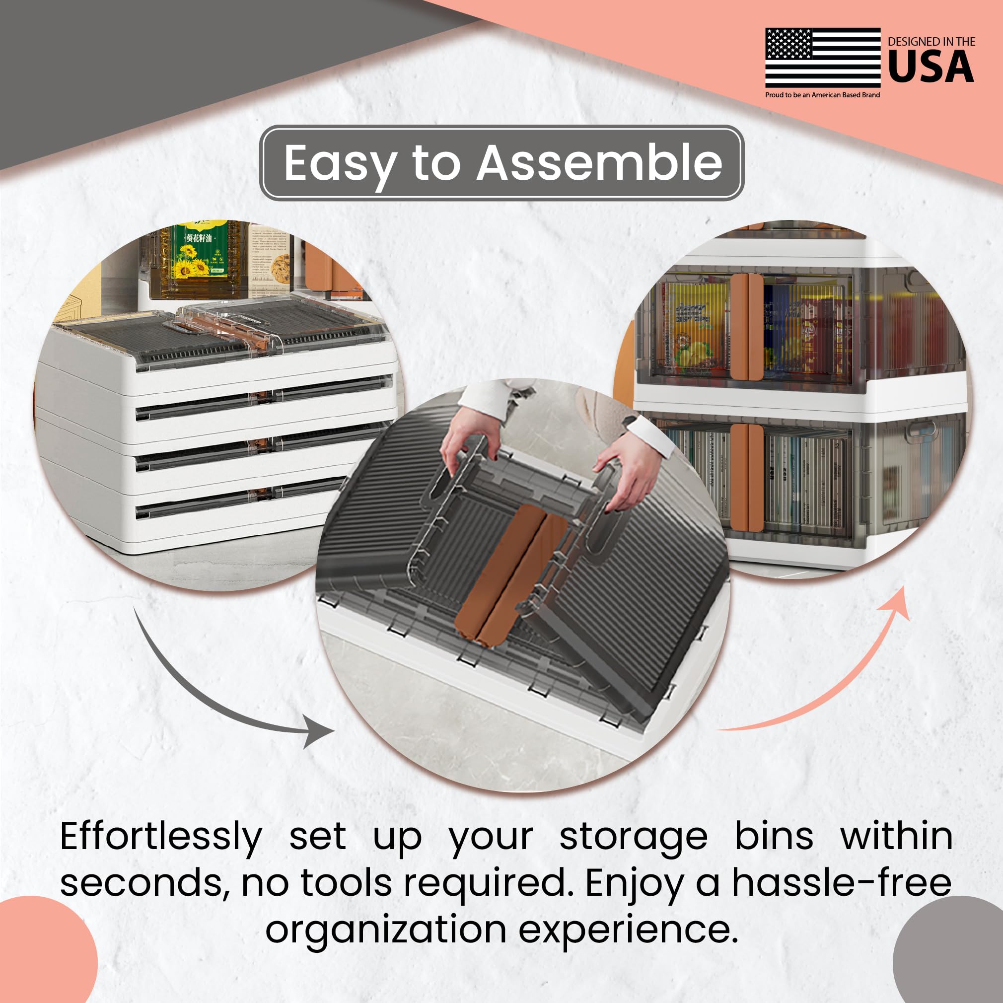 Wondersome Collapsible Storage Bins - 6-Pack Of Extra-Large 19-Gallon/76-Quart Stackable Wheeled Clothing, Shoe, Bedroom, Office