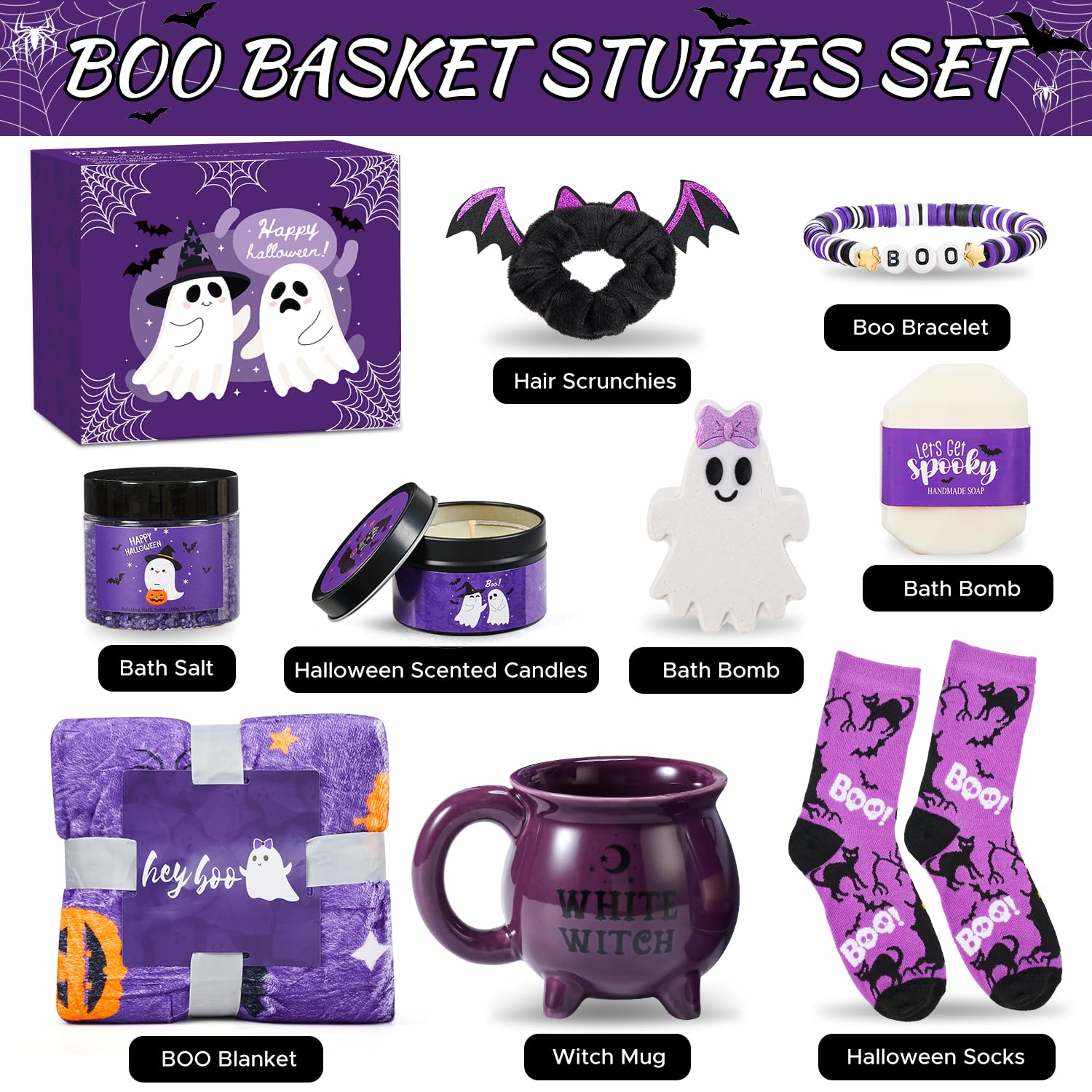 Kederwa Boo Basket Stuffers for Women Teen Girls, Halloween Gifts for Women with Witch Mug Halloween Blanket and Relaxing Spa Gi