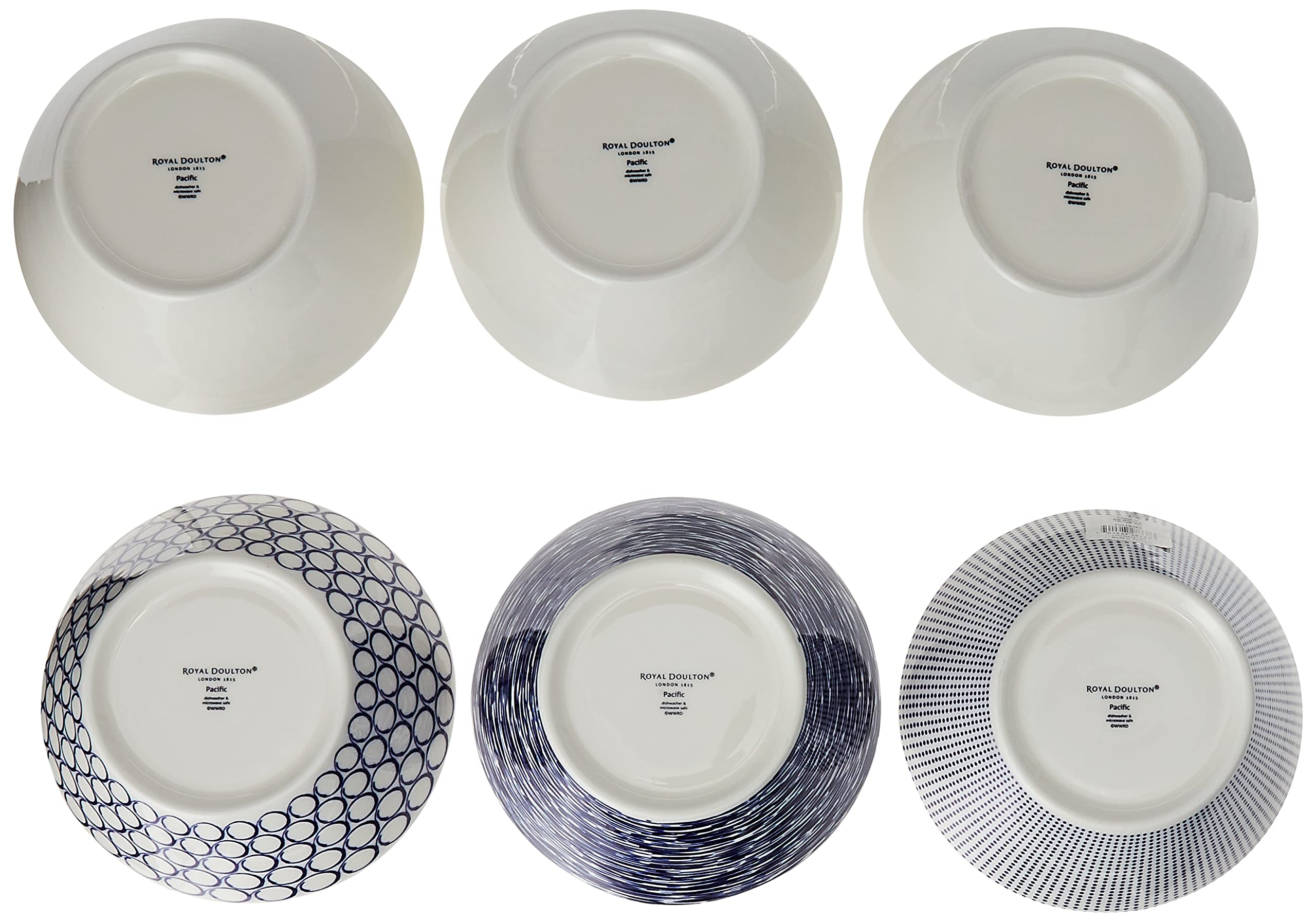 Royal Doulton Porcelain Pacific Mixed Patterns Bowls Set Of 6, Blue/White, 5.9''