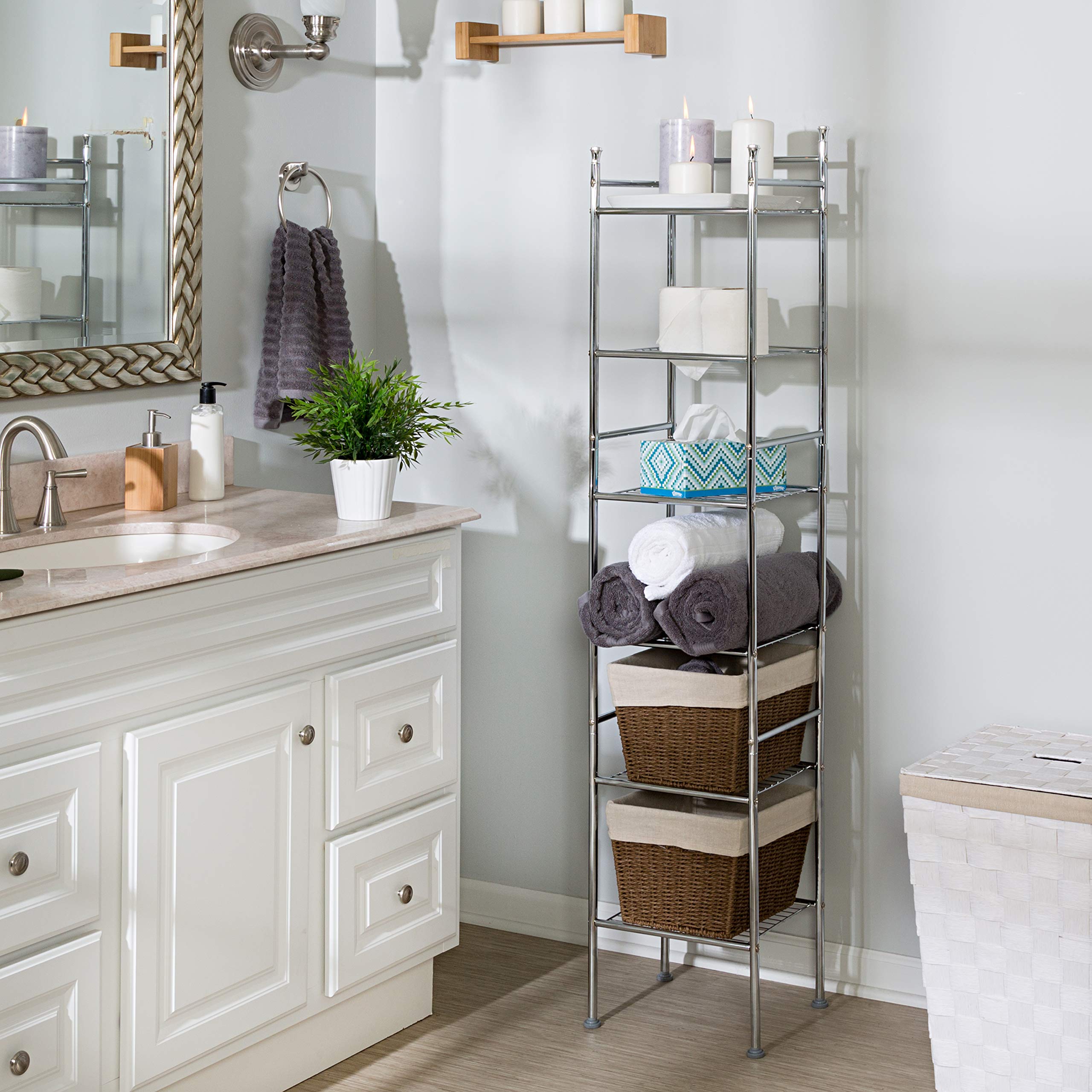 Honey-Can-Do Bth-03484 6 Tier Metal Tower Bathroom Shelf, 12.6 L X 11 W X 59.8 H, Chrome