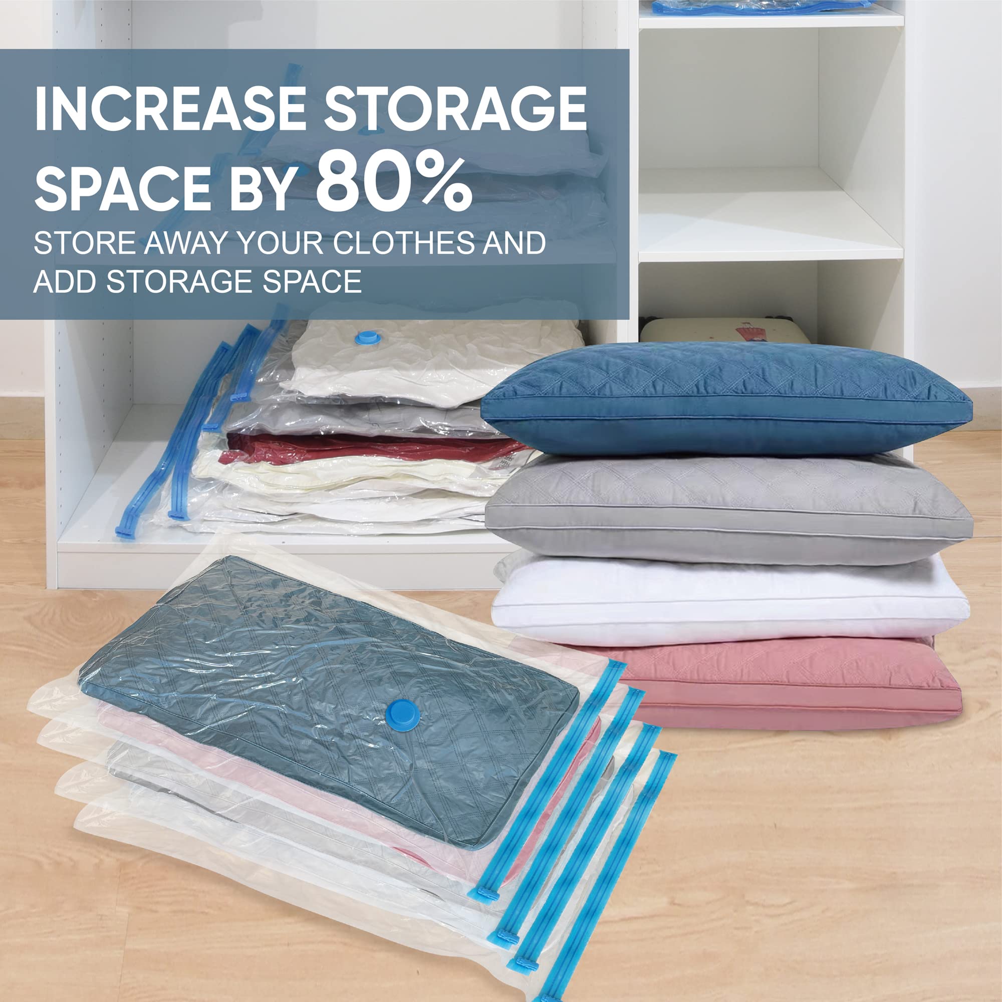 Roomimaster Vacuum Storage Bags - 10 Combo (5 Large/5 Jumbo), Durable PA+PE Material, Includes Pump for Clothes & Bedding