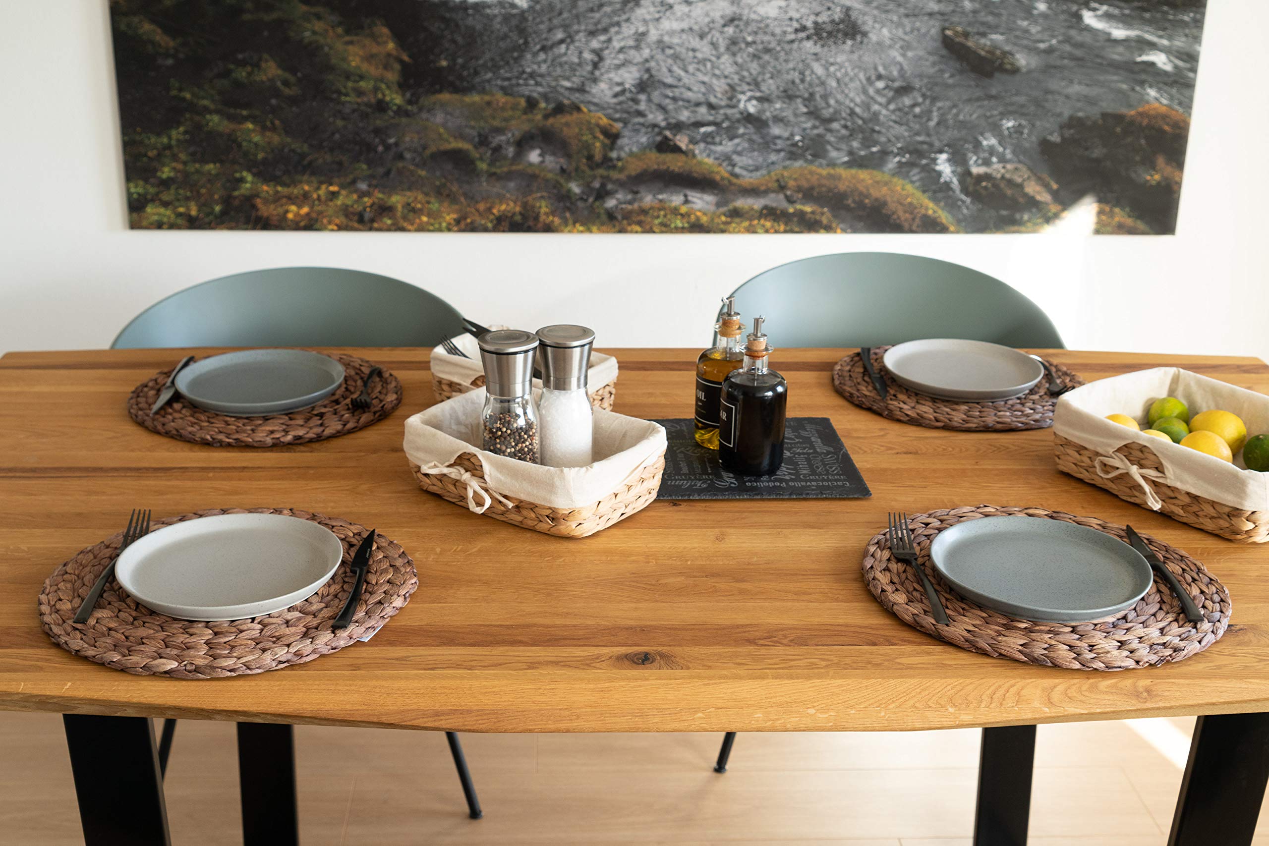 Decorasian Placemat Made Of Seagrass - Water Hyacinth, Set Of 6 Placemat Wipeable 13.8'' Table Mat Round Natural