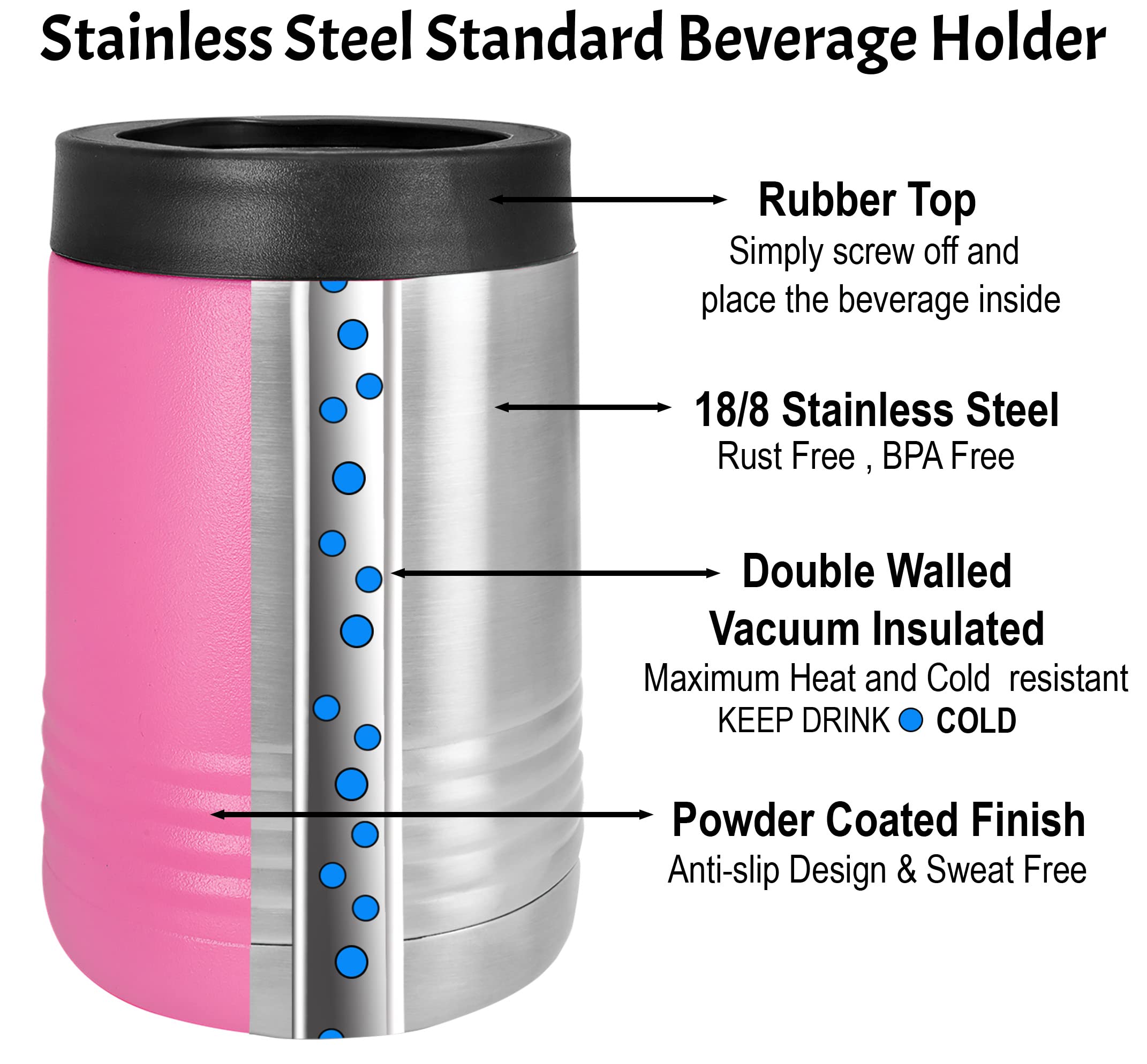 Personalized Stainless Steel Engraved Insulated Beverage Holder Customized Can Cooler With Custom Name Text - Wedding, Birthday,