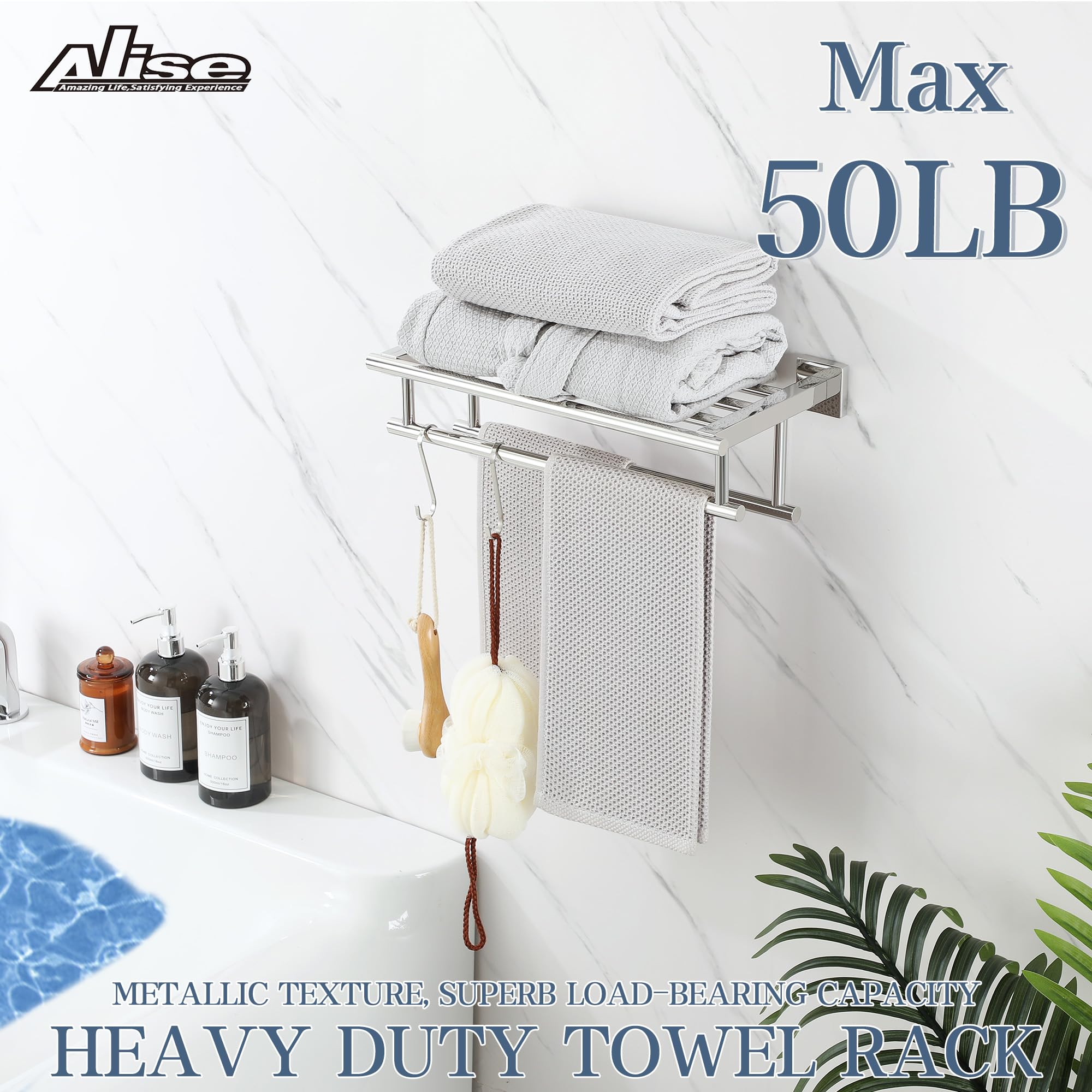 Alise Towel Rack,Towel Hanger Towel Shelf With Double Towel Bars For Bathroom Lavatory,16 Inch Sus 304 Stainless Steel Wall Moun