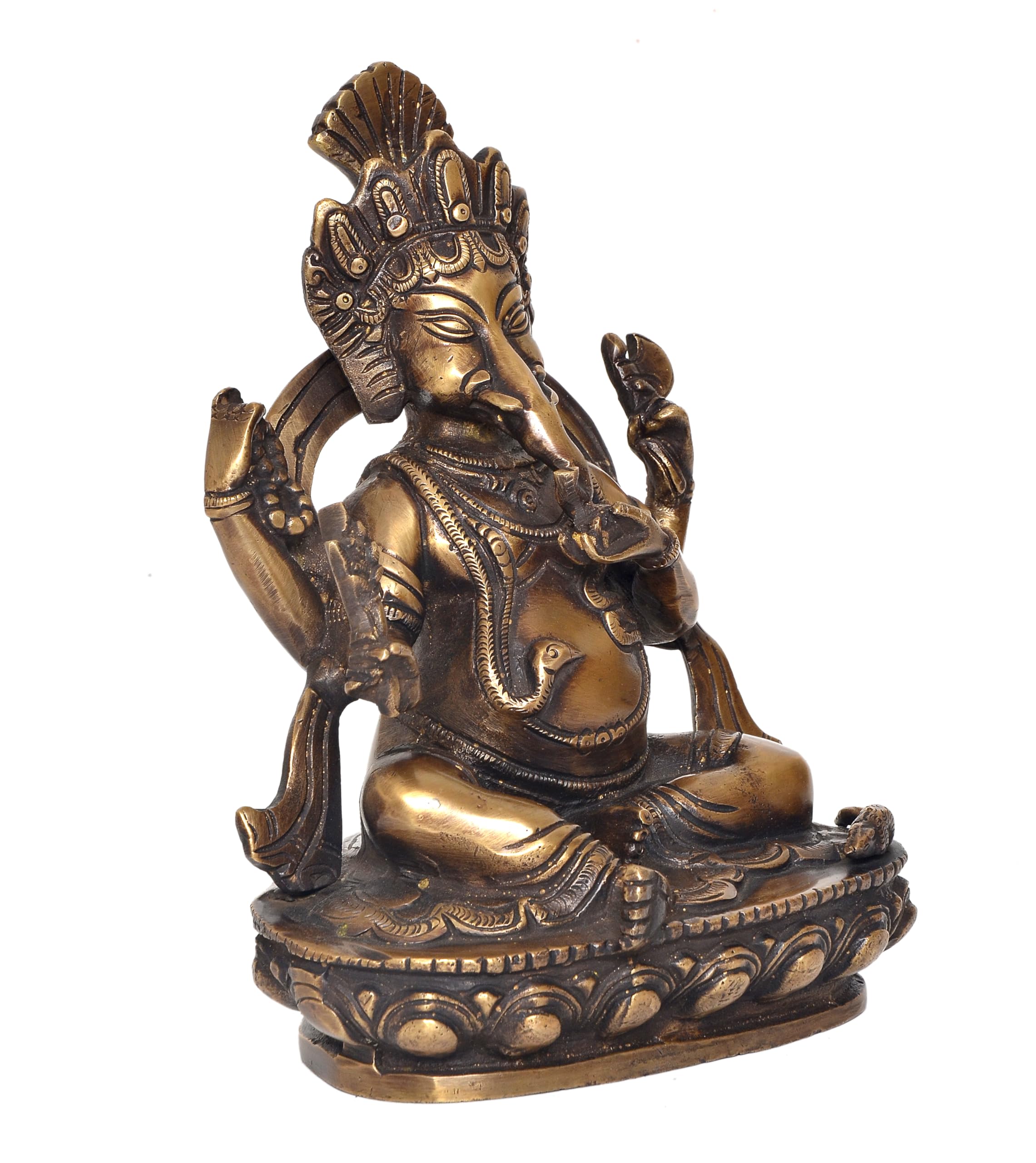 Dattatreya Brass Lord Ganesha Idol Sitting Ganesh Statue Decorative Sculpture For Home Decor Office Mandir Pooja Temple (Height