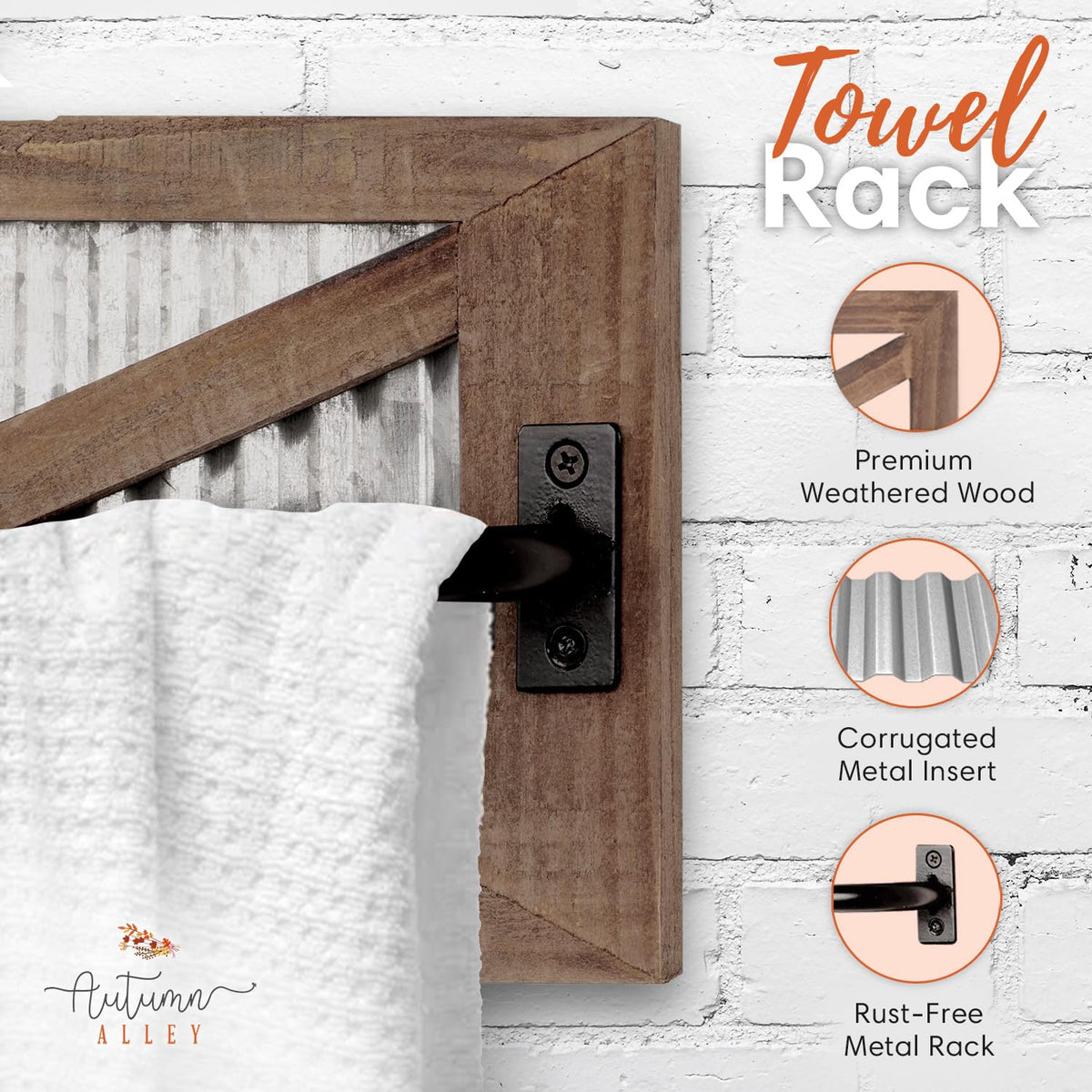 Autumn Alley Farmhouse Rustic Towel Rack Holder - Wood Towel Rack - 24 ...