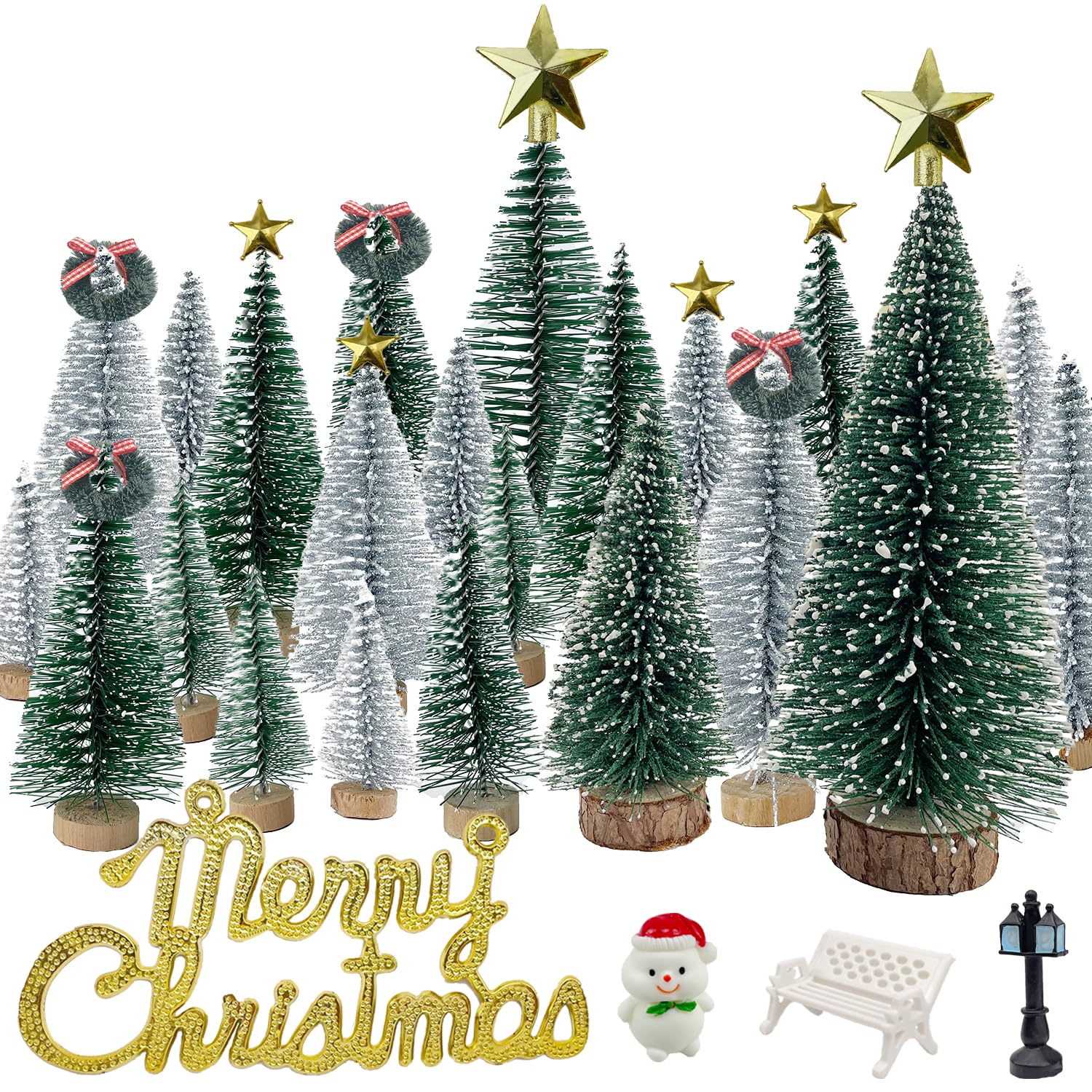 NotiGat Miniature Christmas Pine Tree mini Bottle Brush Christmas Trees Table top Village Winter Tree for Christmas Decorations 
