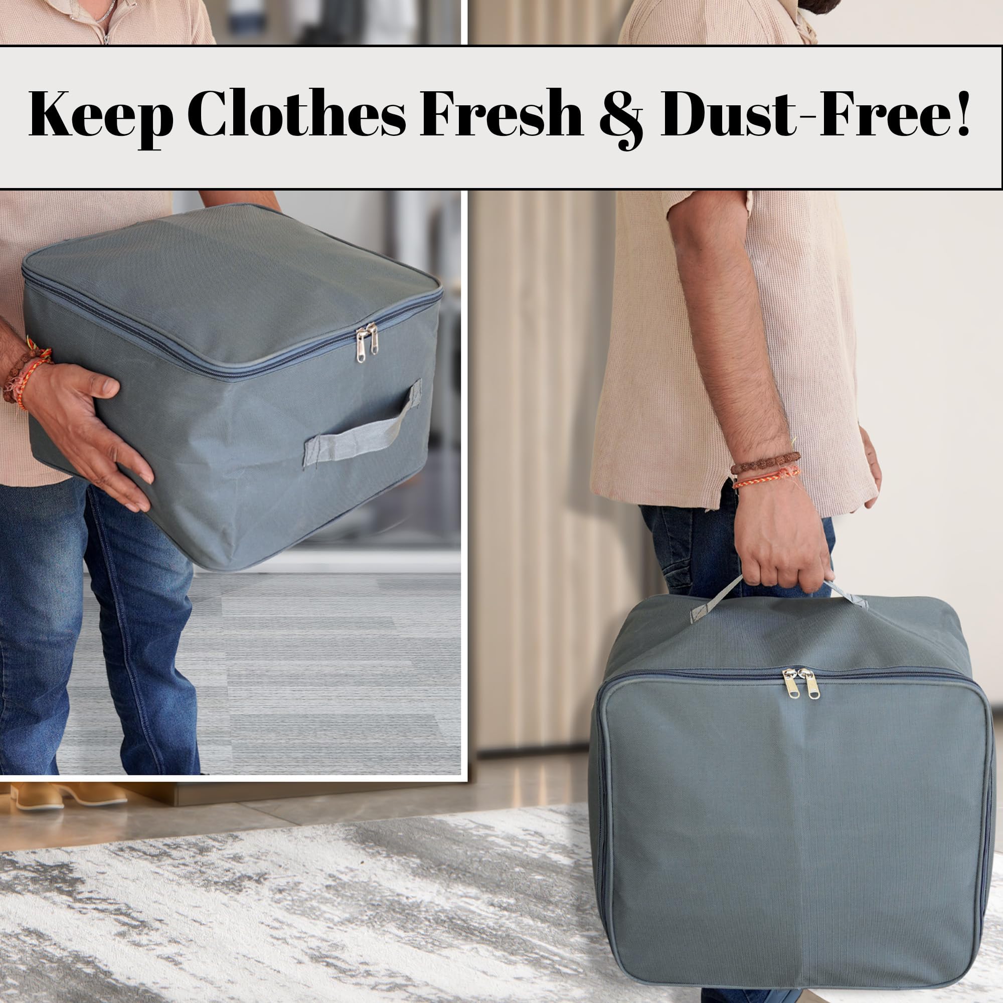 Storite 10 Pack Nylon Wardrobe Bag Underbed Moisture Proof Cloth Storage Organizer, Storage box for Clothes Saree Bags with Zipp