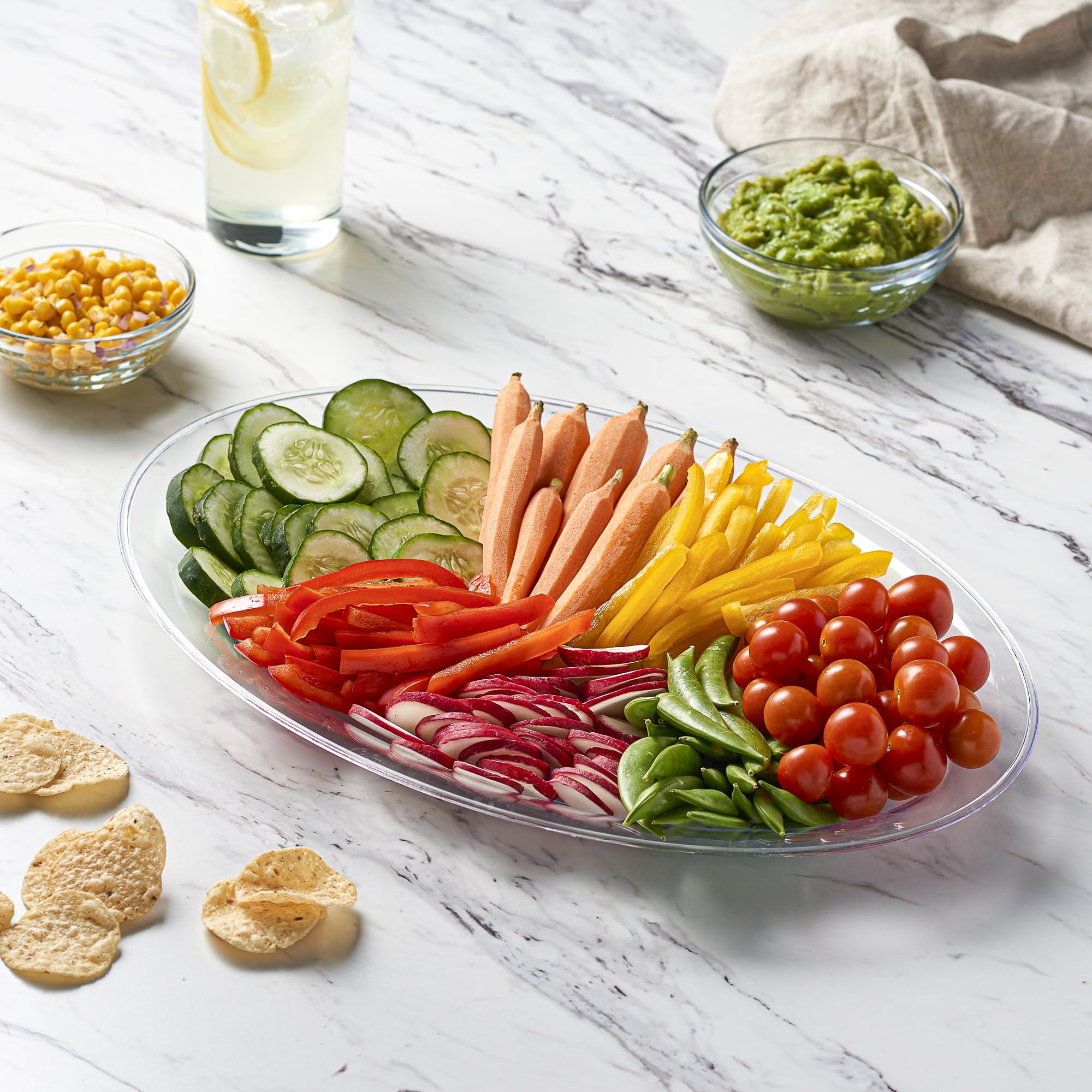 Plasticpro Plastic Oval Serving Trays - Serving Platters Oval 11 X 16 Disposable Party Dish Crystal Clear Pack Of 4